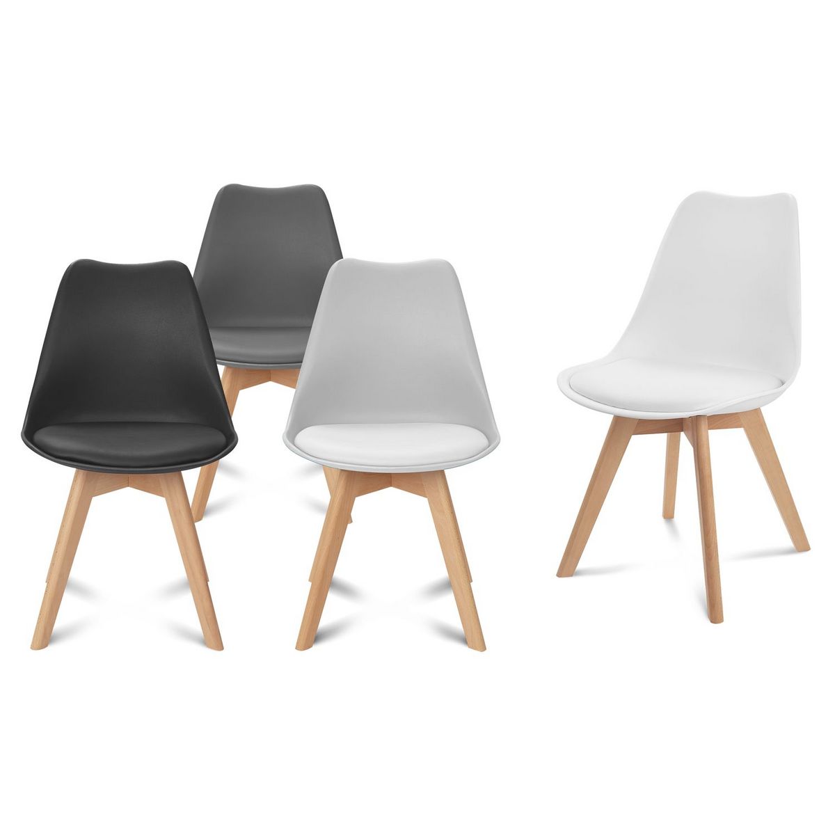 Lot de 4 chaises mix couleurs style scandinave pieds bois massif ODDA