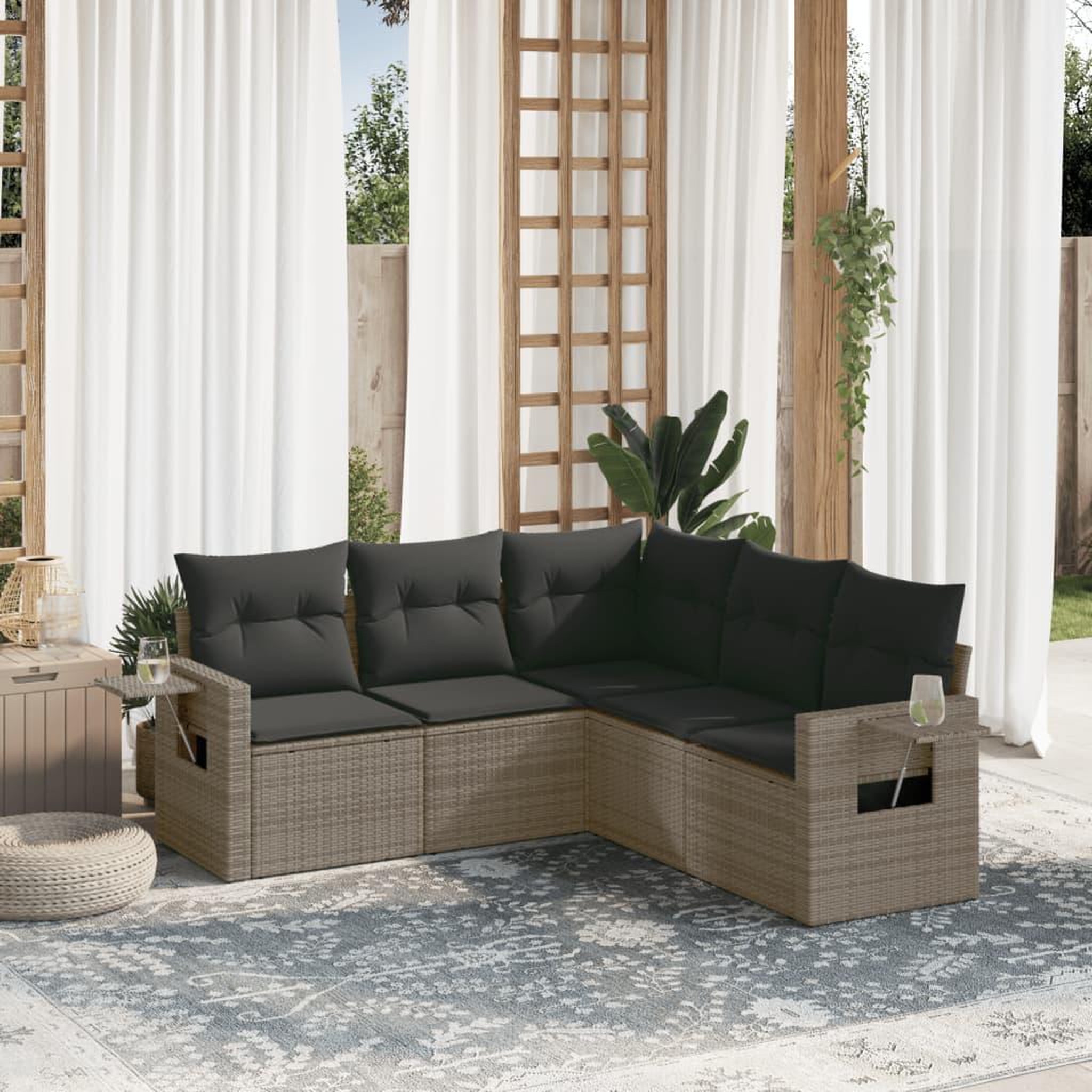 VIDAXL Salon de jardin 5 pcs avec coussins gris resine tressee
