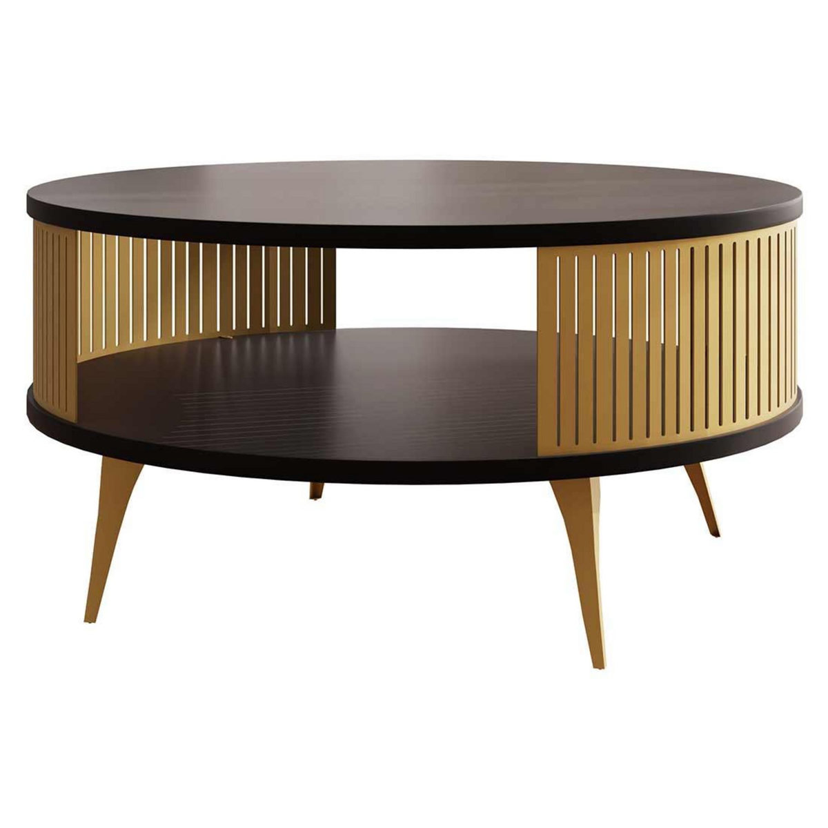 BEST MOBILIER Forini - table basse ronde - noir et doré - 1 niche - 75 cm