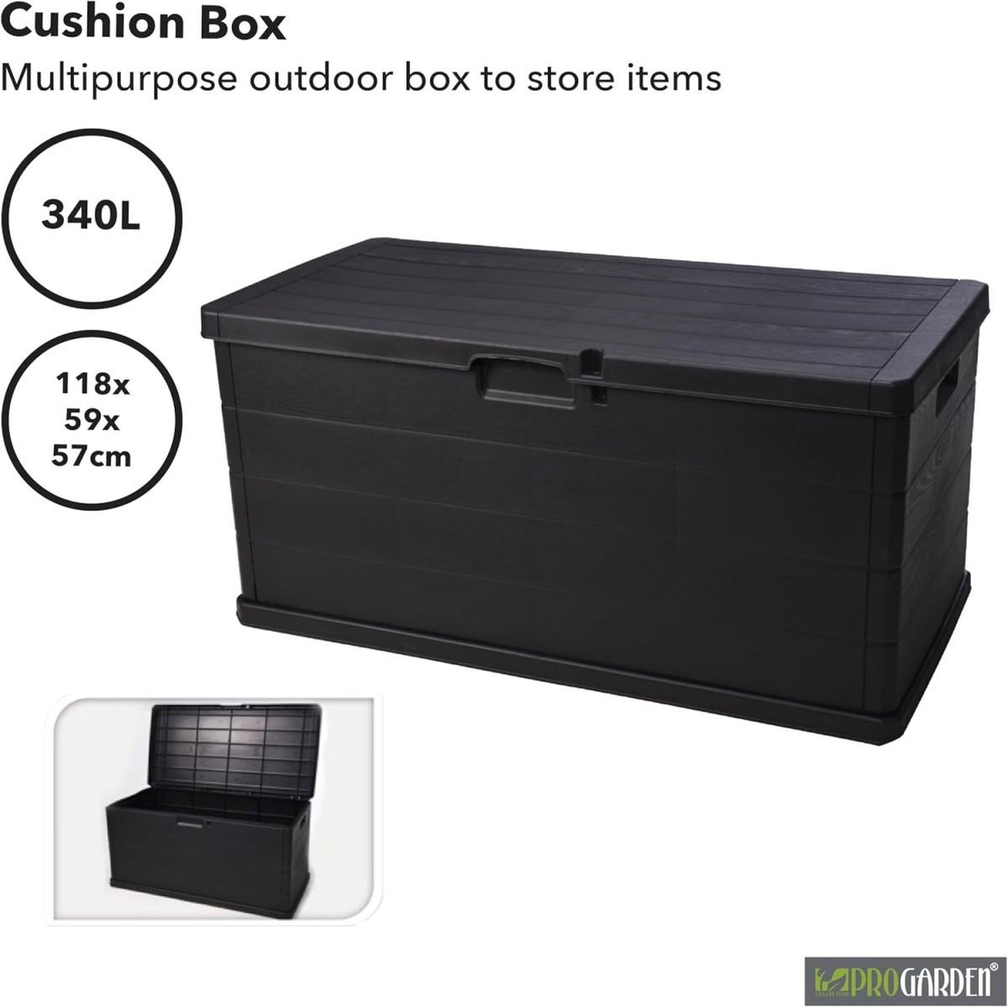 Voir la diapositive 2 : IPAE-PROGARDEN Coffre de rangement extérieur 340l - coffre de jardin anthracite 118x59x57cm - poignées de transport - cadenassable