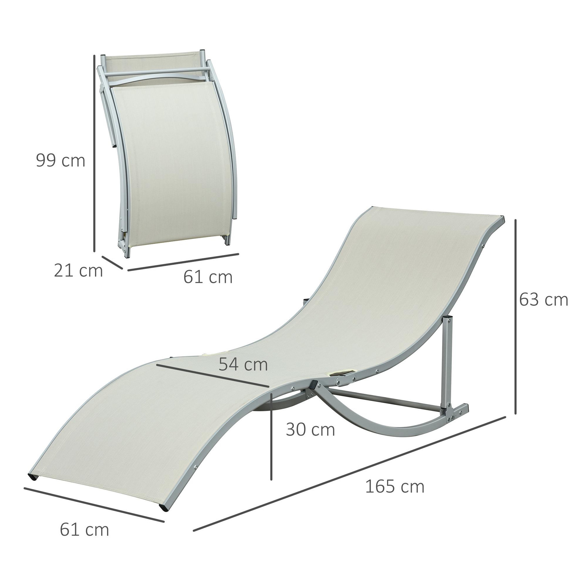 Voir la diapositive 3 : OUTSUNNY Lot de 2 bains de soleil pliables design contemporain - lot de 2 transats ergonomiques - alu. textilène beige