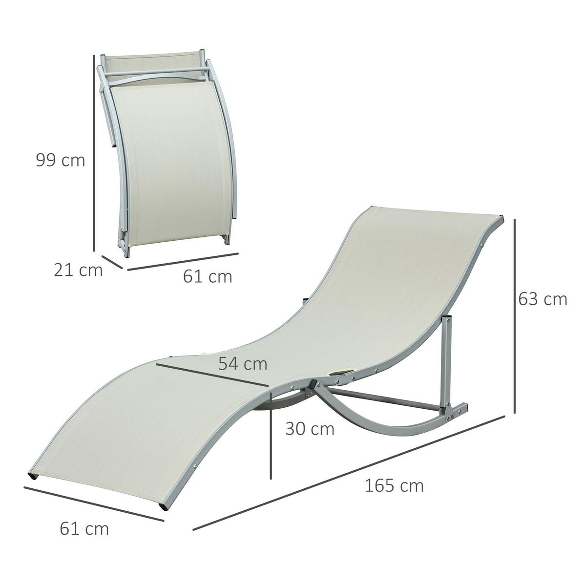 OUTSUNNY Lot de 2 bains de soleil pliables design contemporain - lot de 2 transats ergonomiques - alu. textilène beige