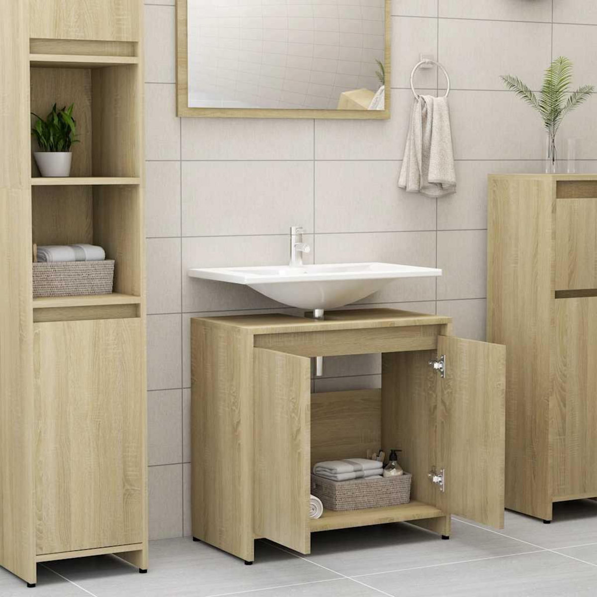 VIDAXL Armoire de salle de bain Chene sonoma Bois d'ingenierie
