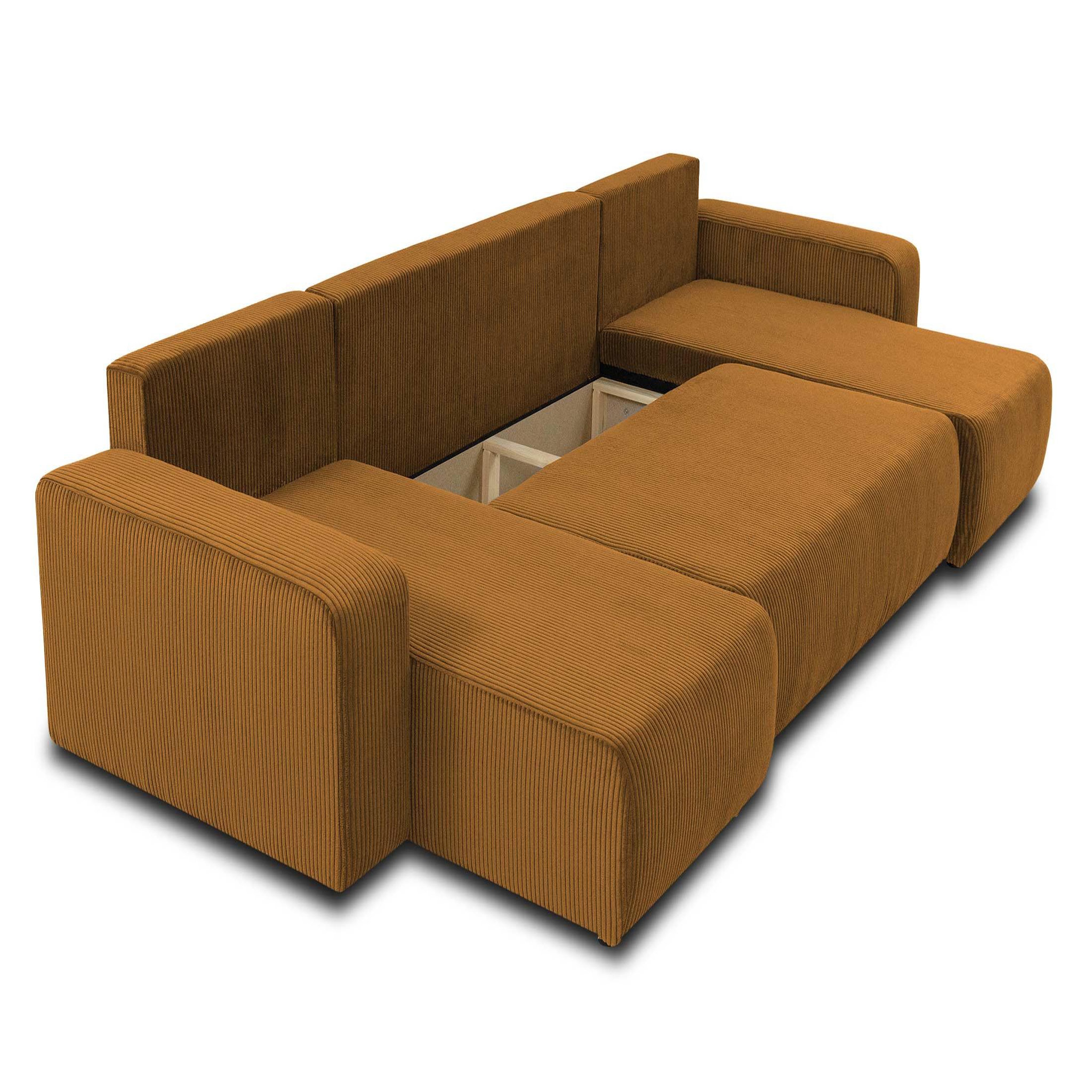 Voir la diapositive 2 : BEST MOBILIER Artemisa - canapé panoramique en u - 7 places - convertible avec coffre - en velours côtelé