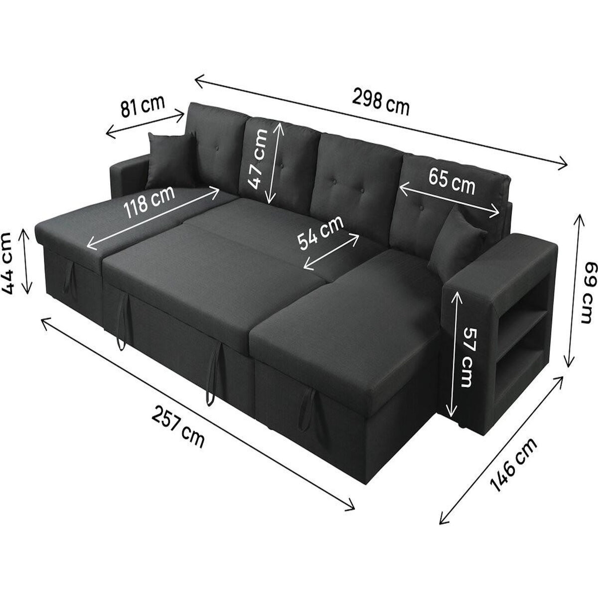 Habitat et Jardin Canapé d'angle panoramique convertible en tissu  Axel  - 4 places - Noir