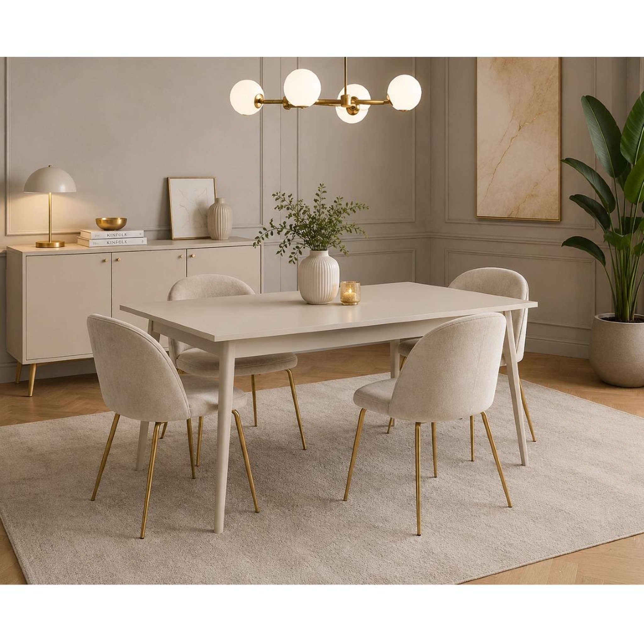 Voir la diapositive 2 : JLC KREATION Table à manger scandinave beige cachemire 180cm ezia