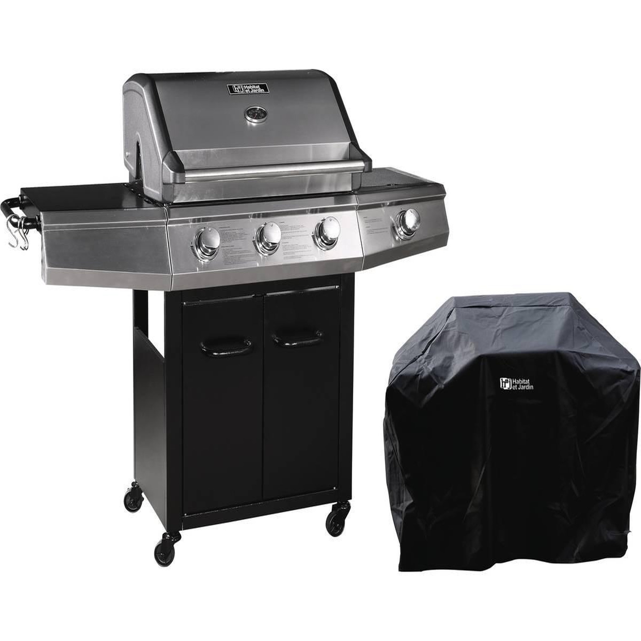 Habitat et Jardin Barbecue Gaz  Bingo 4  - 4 brûleurs dont 1 latéral - 14kW + Housse protection - Argenté