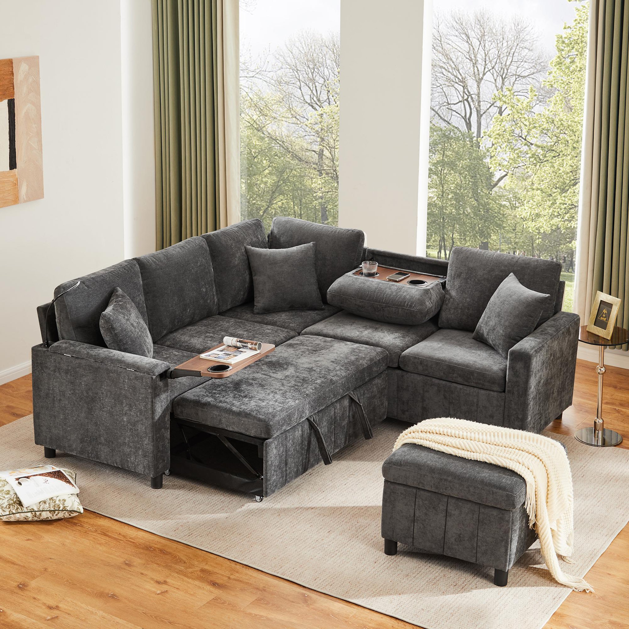 Voir la diapositive 2 : MERAX Canapé d'angle droit fixe 4 places tissu