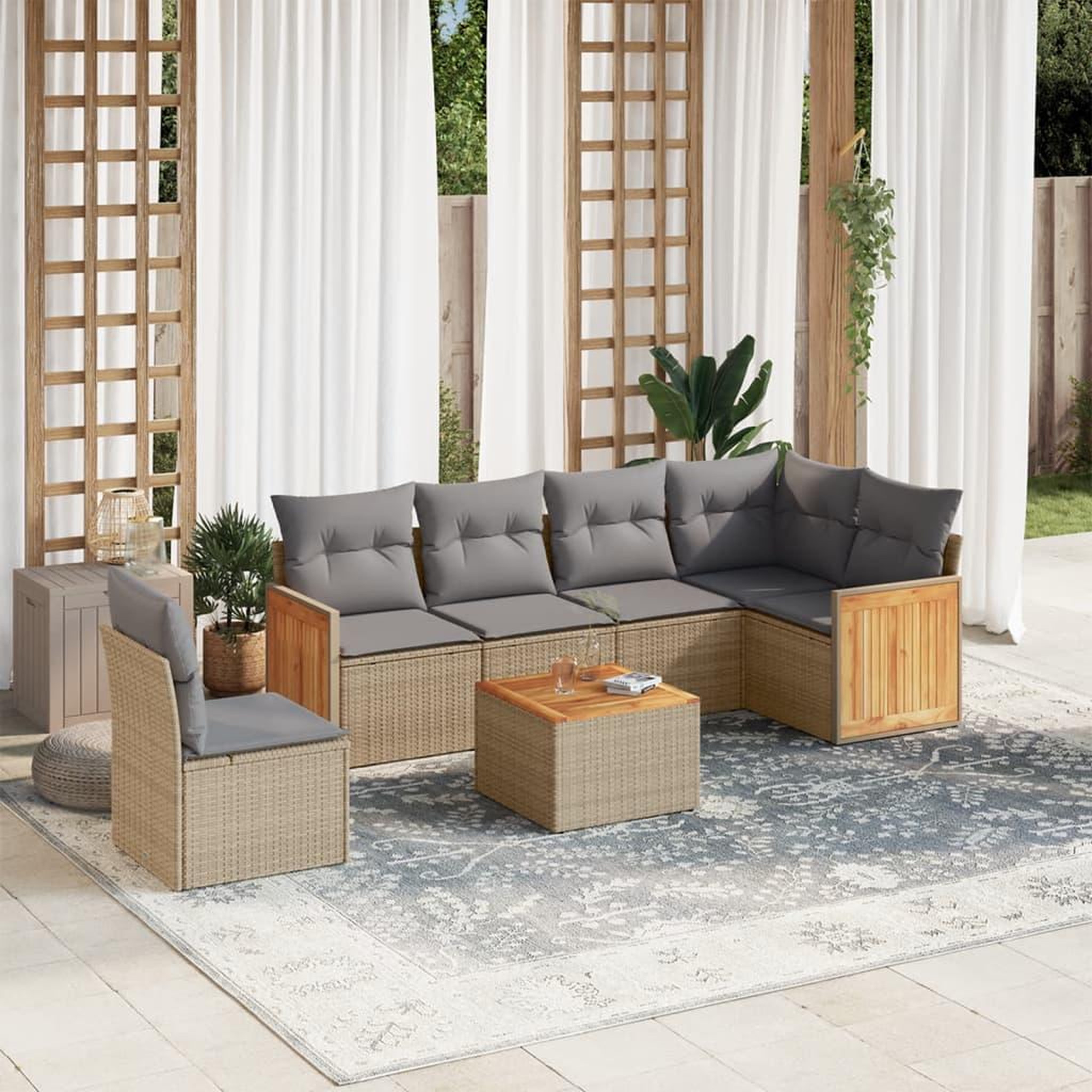 VIDAXL Salon de jardin avec coussins 7 pcs beige resine tressee