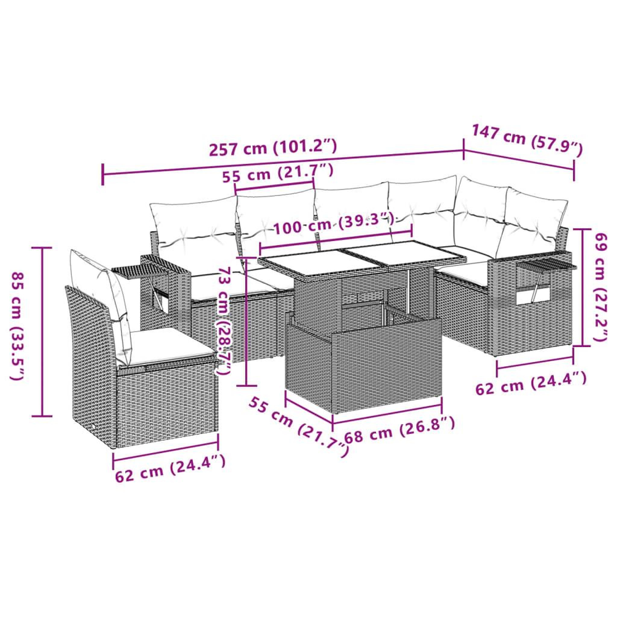 Voir la diapositive 6 : VIDAXL Salon de jardin avec coussins 7 pcs gris resine tressee