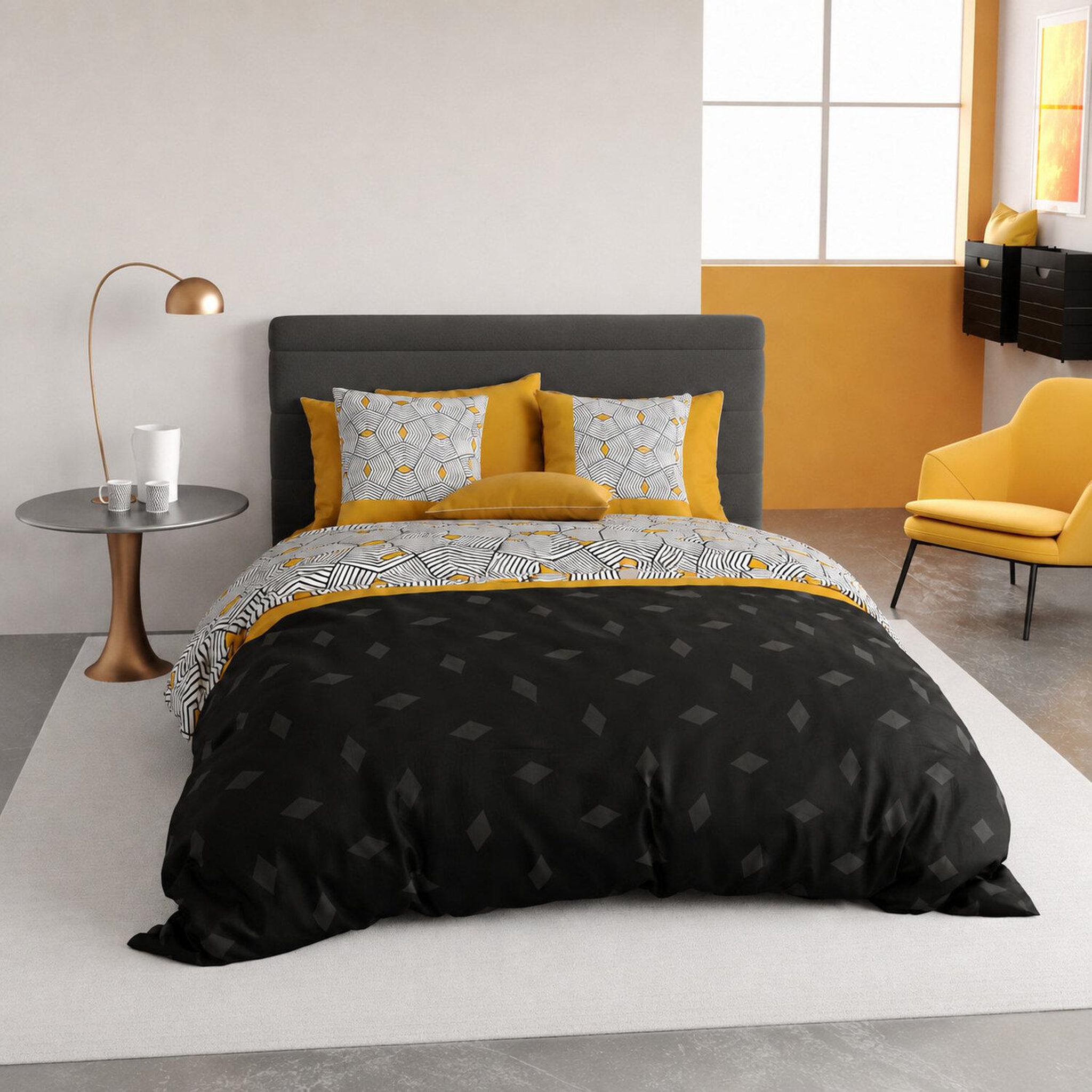ATELIER DU COTON Parure housse de couette 100%coton 57fils faro. Coloris disponibles : Noir