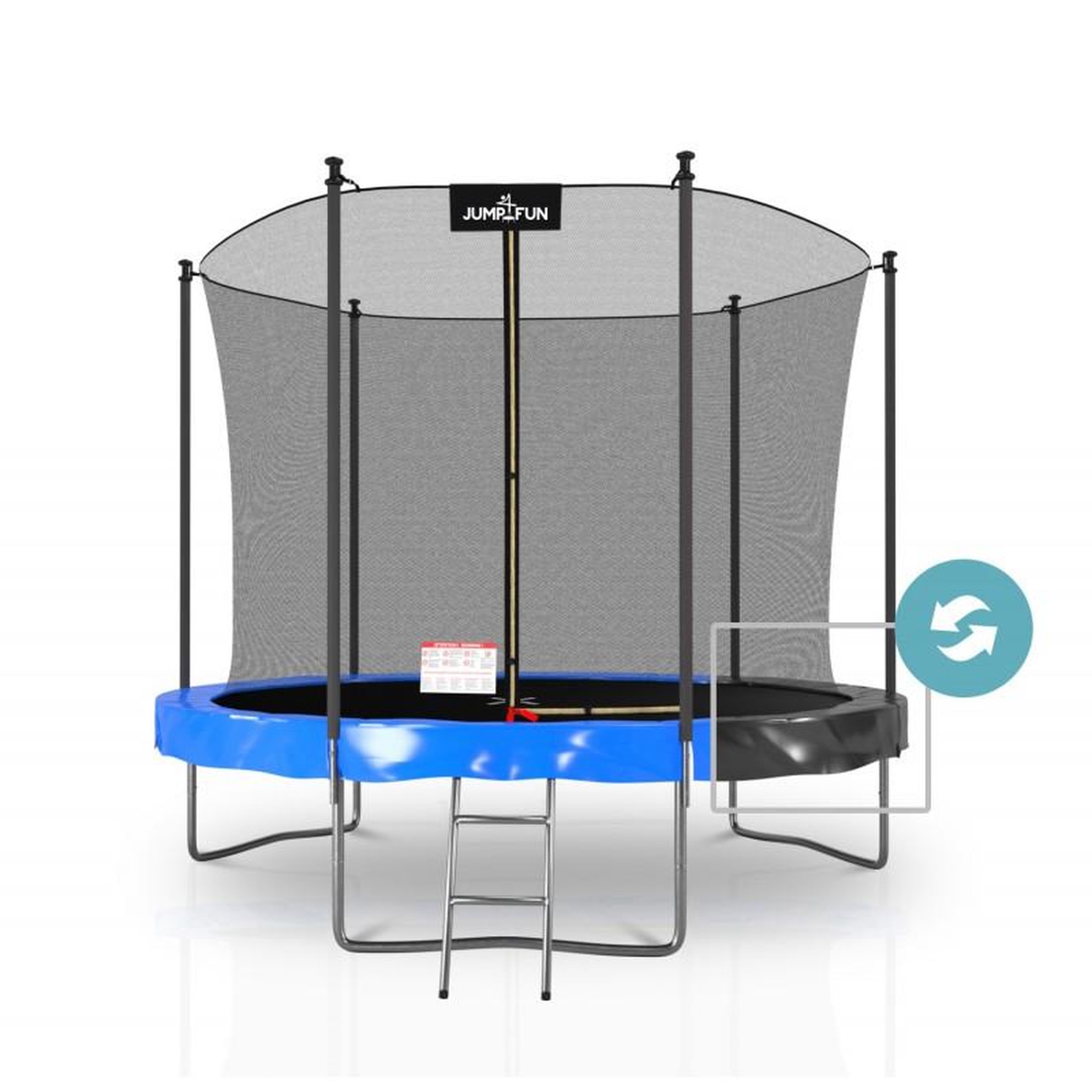 Voir la diapositive 1 : JUMP4FUN Trampoline extérieur Classique ø 305 cm- 10FT- Filet intérieur, Matelas de protection réversible et Echelle