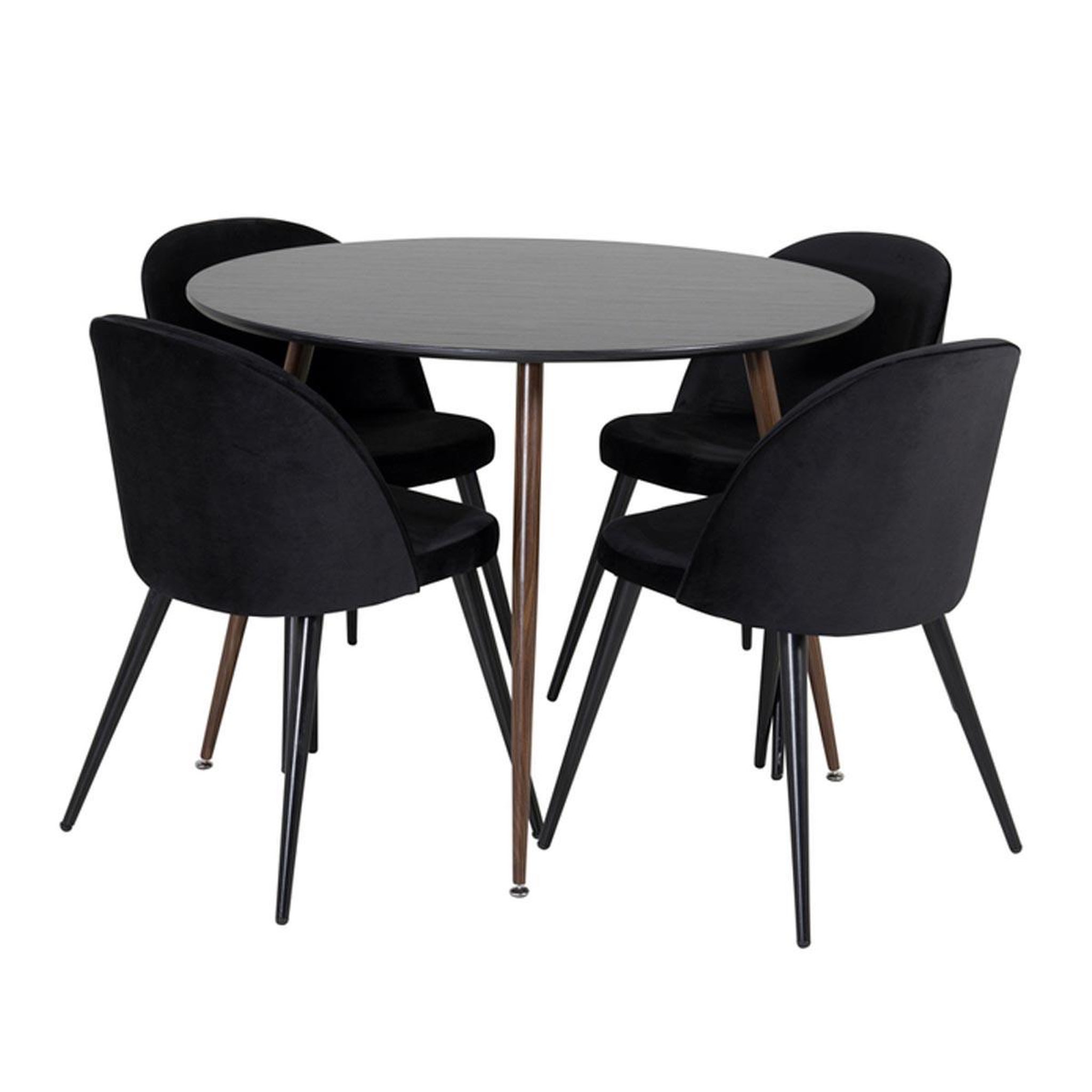 Paris Prix Ensemble table à manger & 4 chaises  plaza ii & velvet  100cm noir