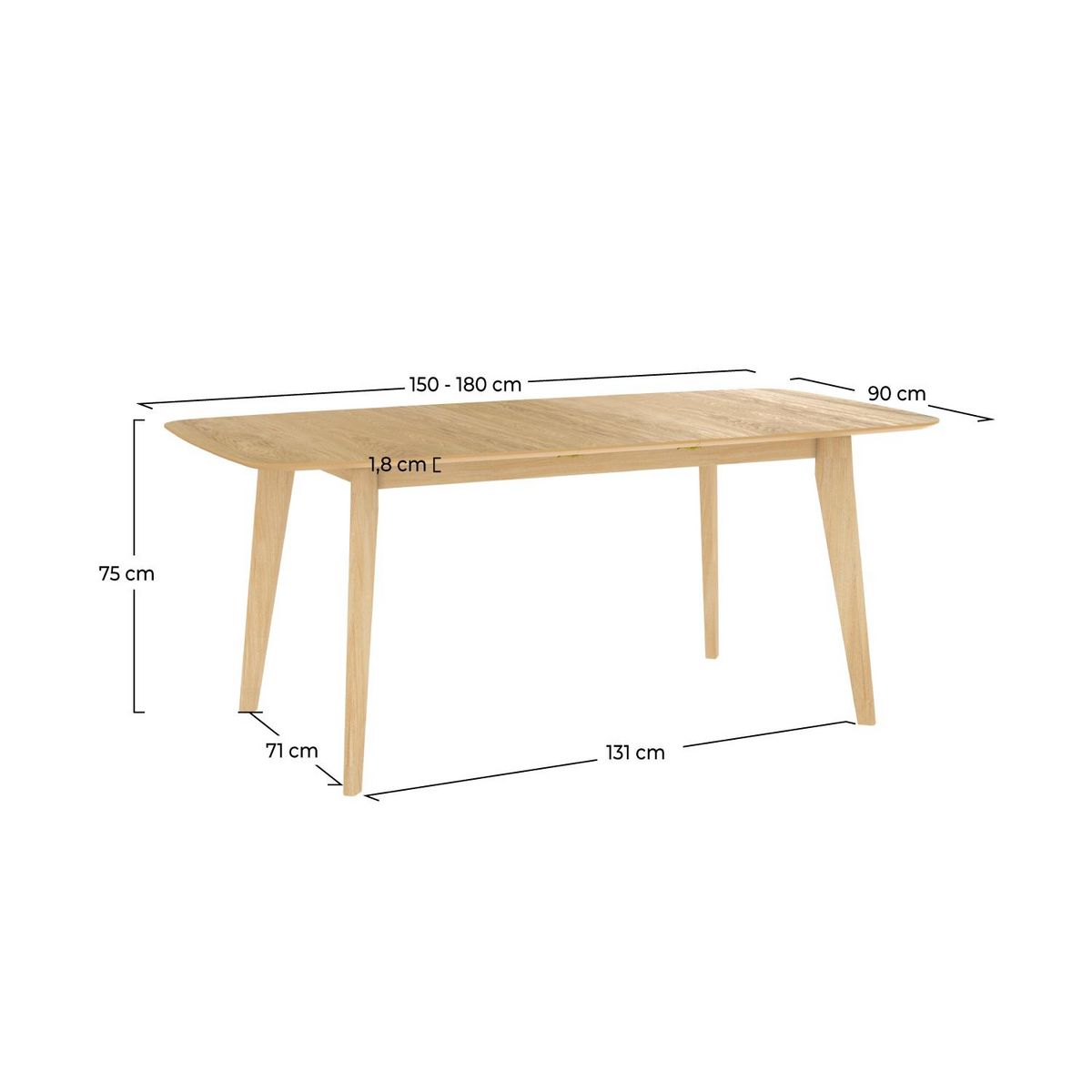 Rendez vous déco Table rectangulaire 4/6 personnes extensible en bois clair 150/180 cm - Oman