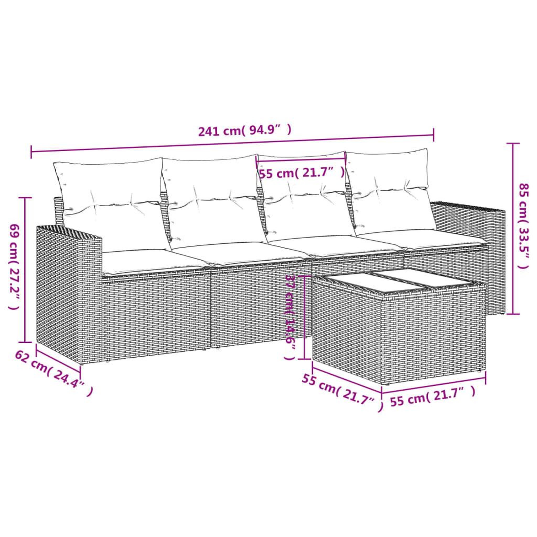 Voir la diapositive 3 : VIDAXL Salon de jardin 5 pcs avec coussins gris resine tressee