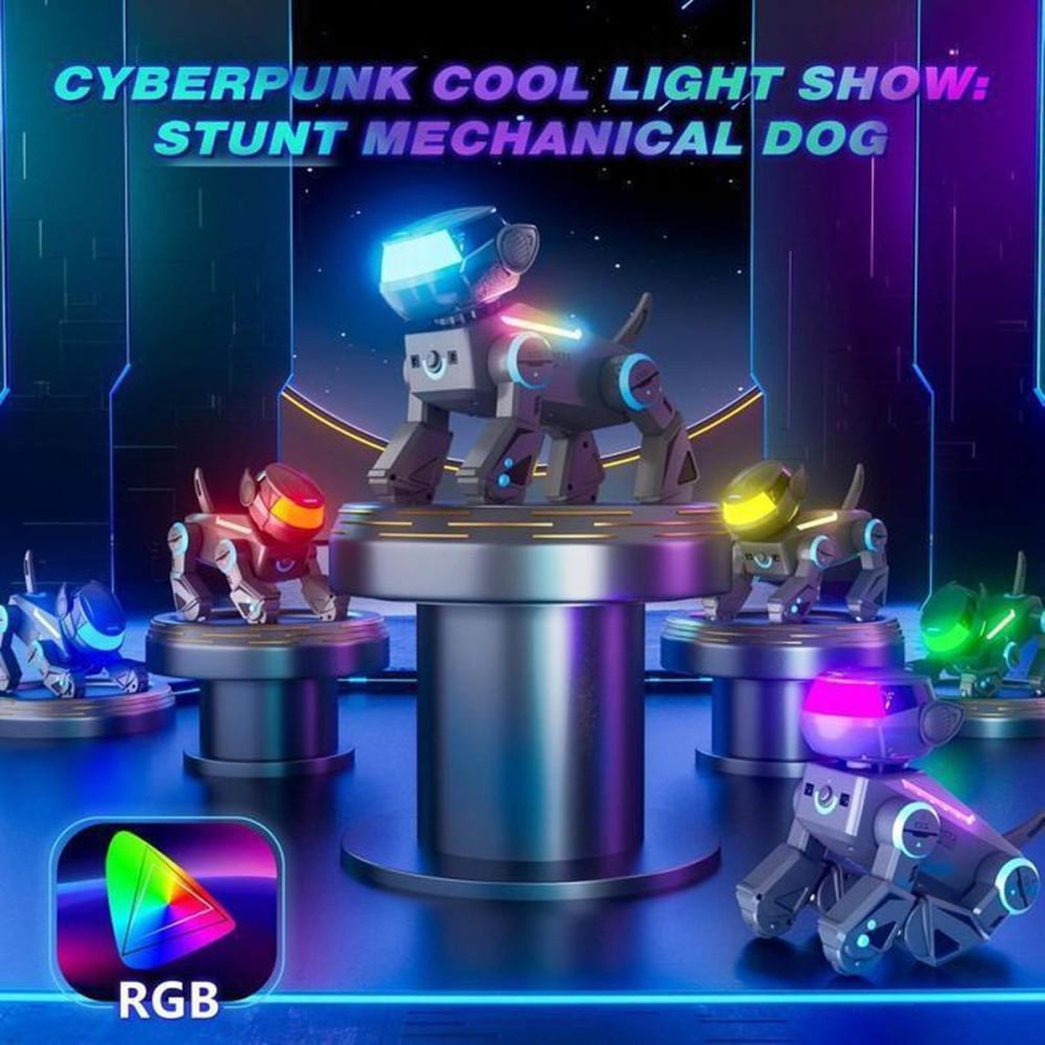 Voir la diapositive 2 : Chien robot télécommandé programmable Bluetooth gris, yeux LED multicolores, sons et musique, jusqu'à 100 actions