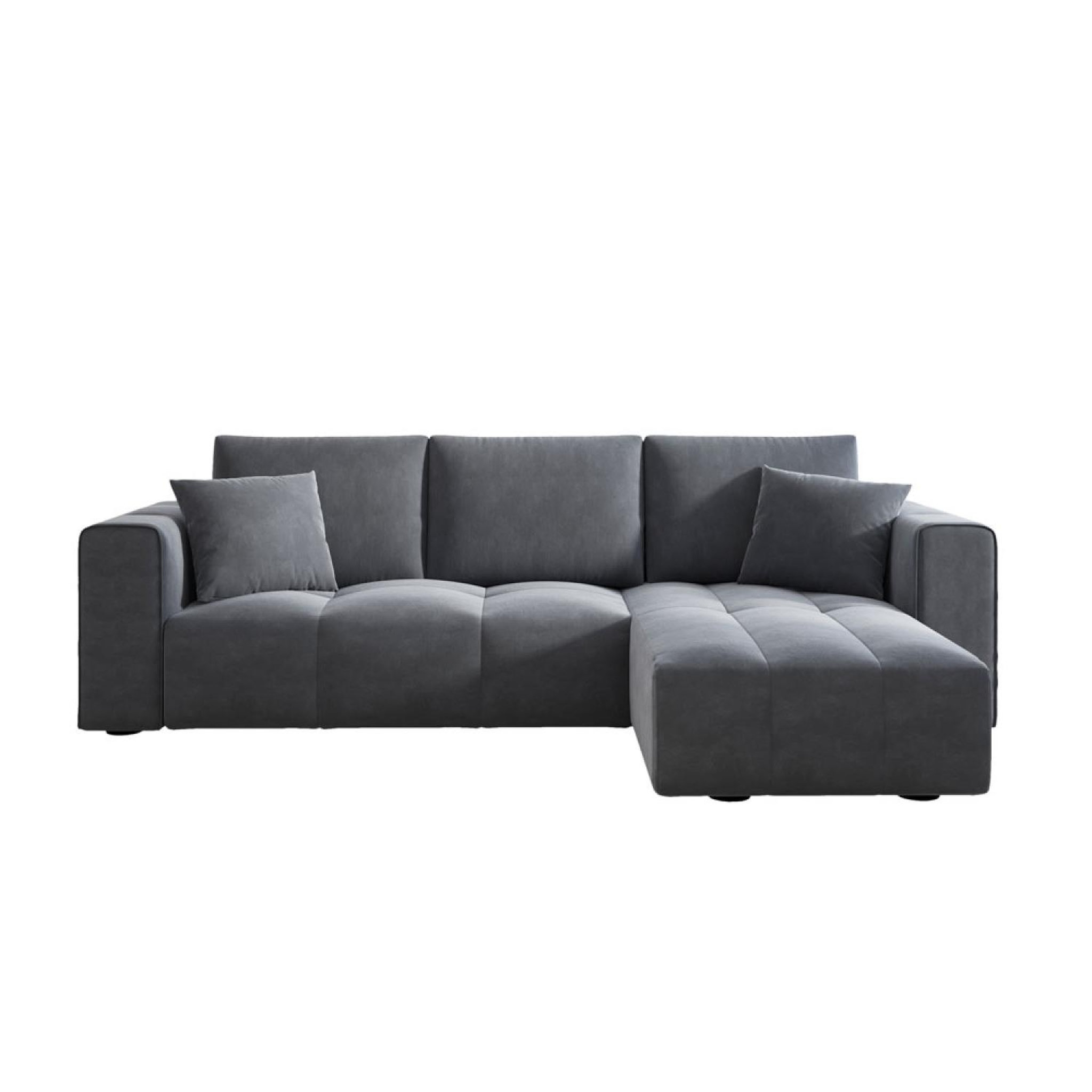 CONCEPT USINE Canapé d'angle convertible 4 places avec coffre en velours gris anthracite brighton