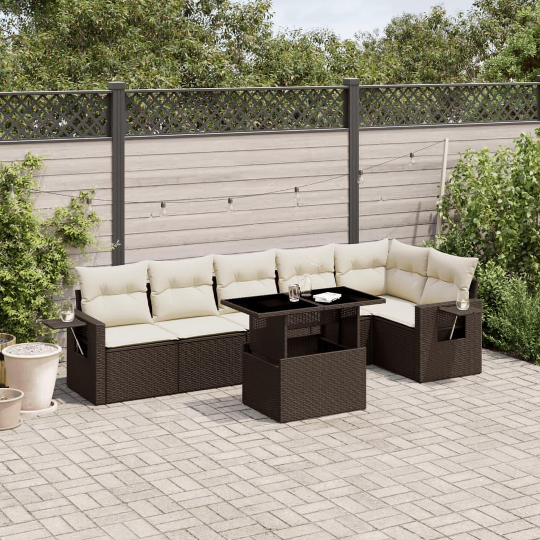 VIDAXL Salon de jardin avec coussins 7 pcs marron resine tressee