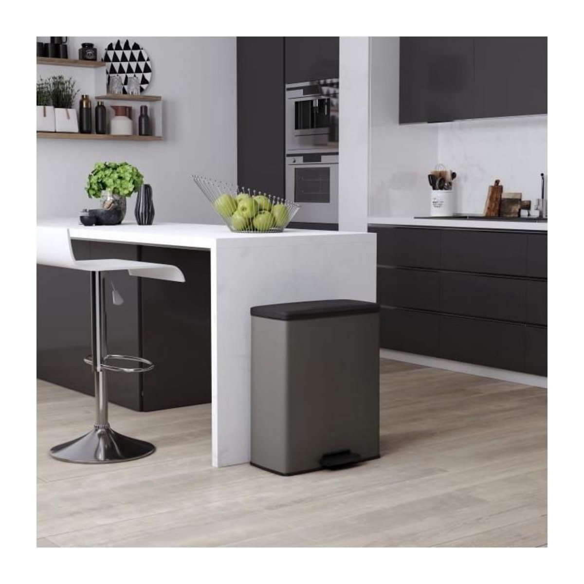 CURVER Poubelle Rectangle - DECO BIN - CURVER - 65L - Grande capacité - 49 x 32 x 61 cm - Anthracite