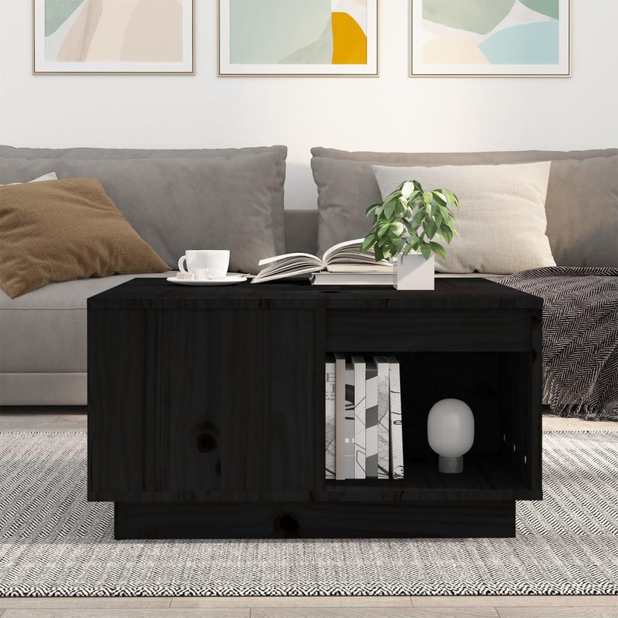 Voir la diapositive 3 : VIDAXL Table basse Noir 60x61x32,5 cm Bois massif de pin