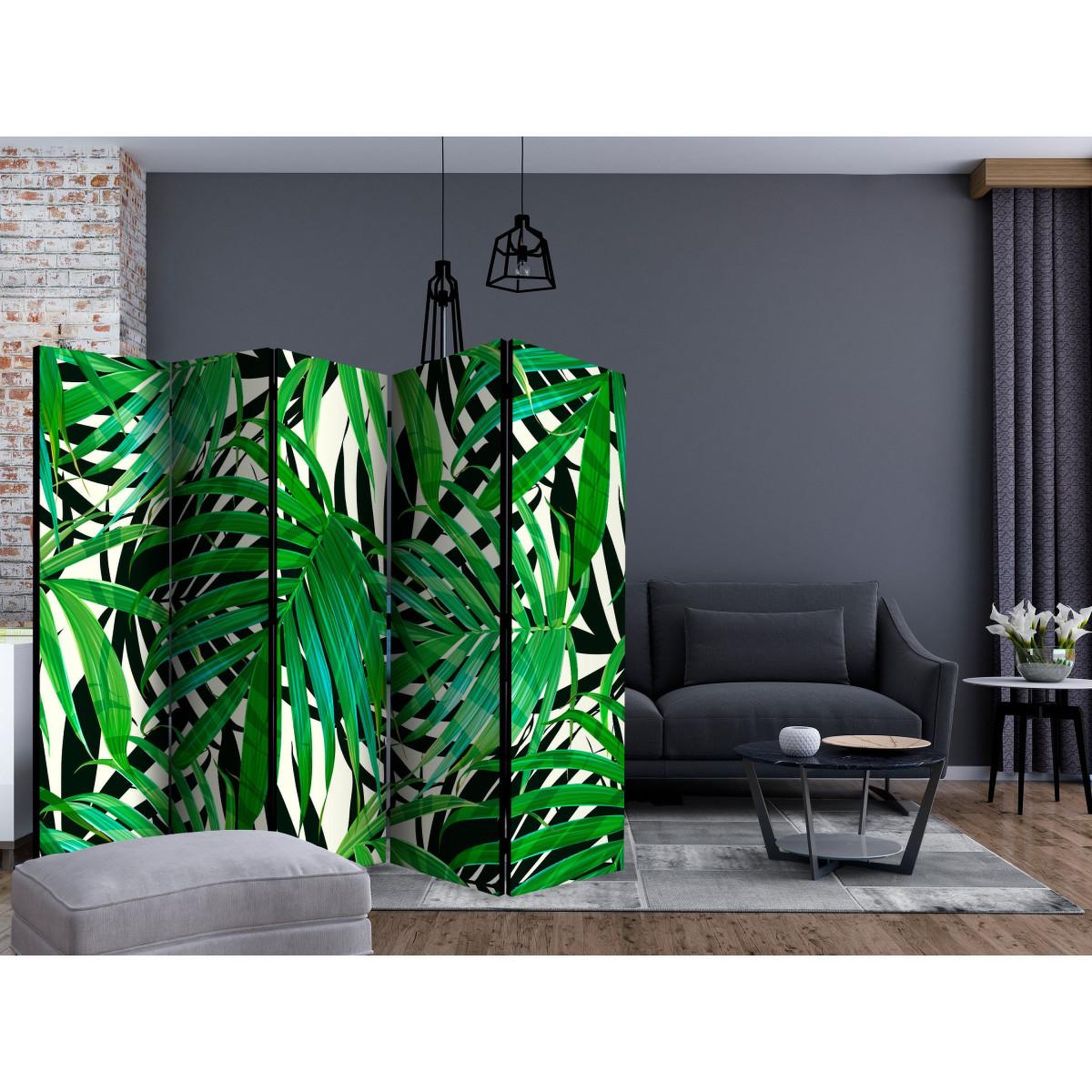 Voir la diapositive 2 : Paris Prix Paravent 5 volets  tropical leaves  172x225cm