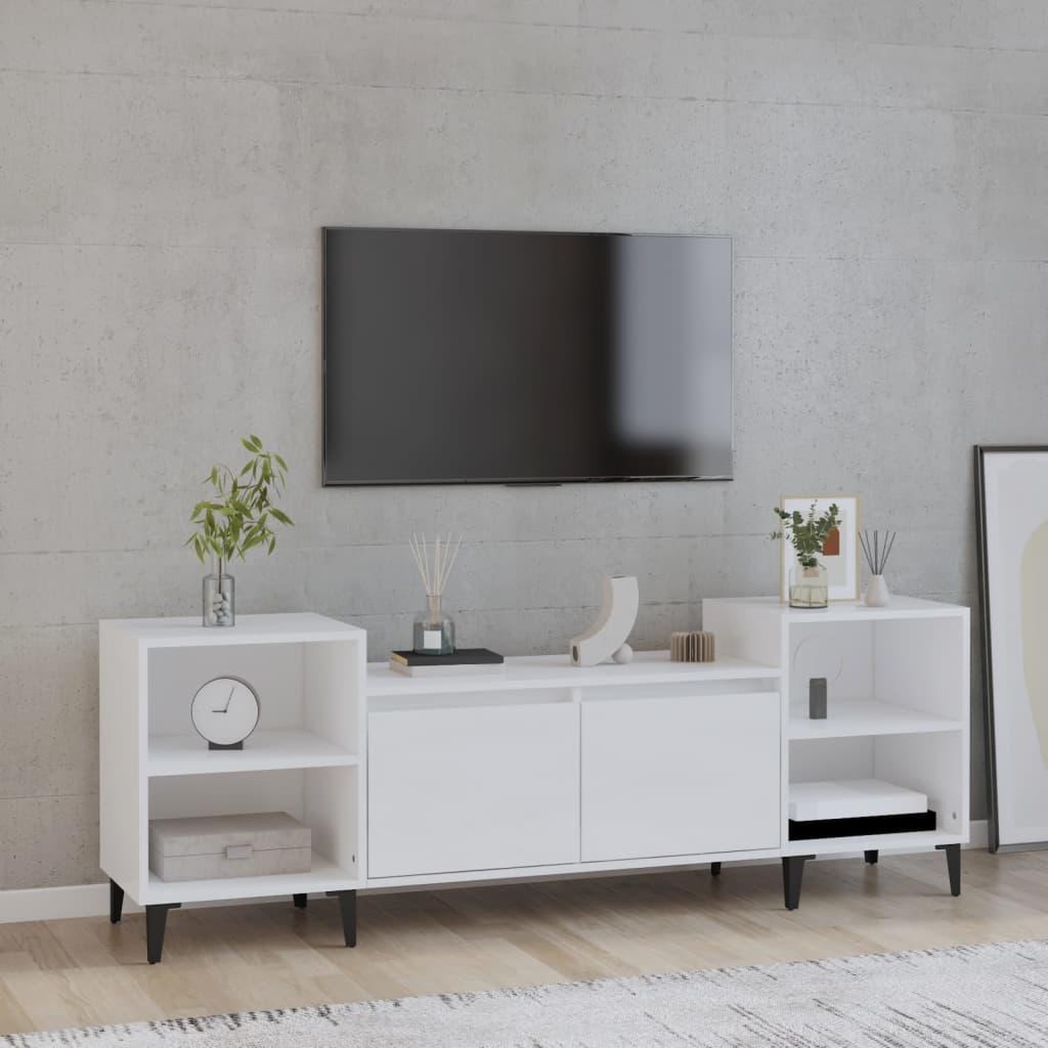 Voir la diapositive 1 : VIDAXL Meuble TV Blanc brillant 160x35x55 cm Bois d'ingenierie