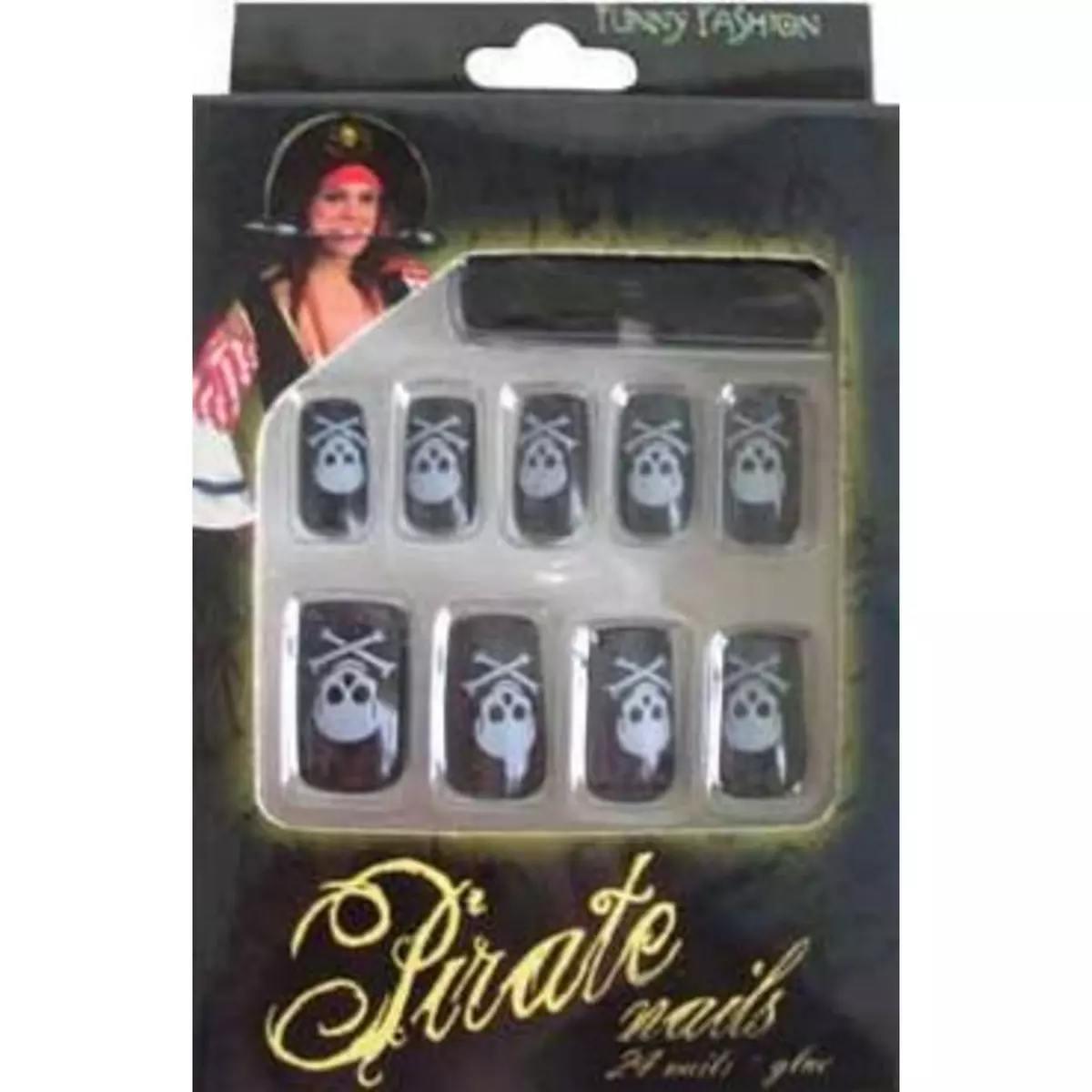 FUNNY FASHION Faux Ongles Noirs - Motifs Pirate