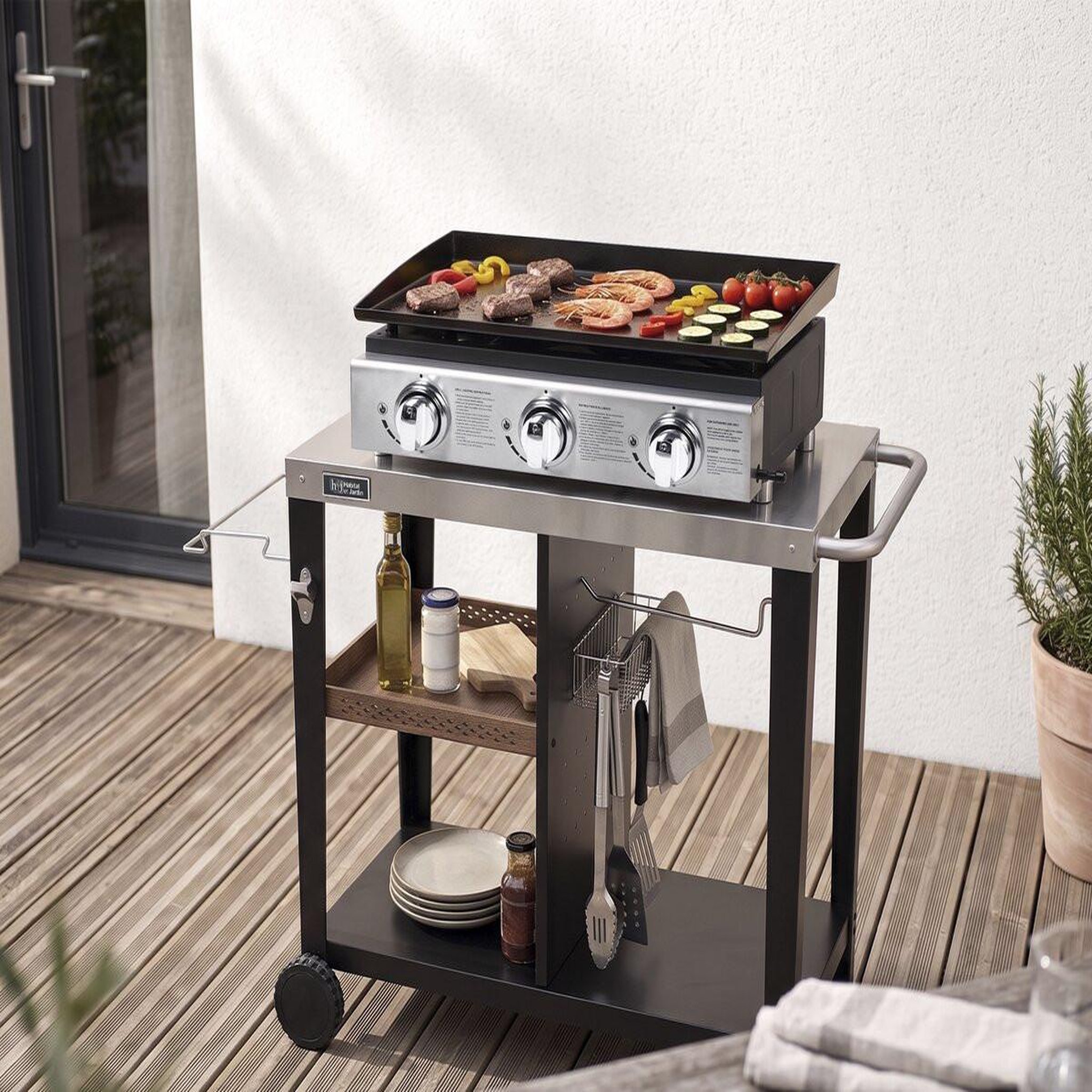 Voir la diapositive 2 : Habitat et Jardin Plancha  Presto 3  - 3 Brûleurs - 7.5kW - Gris