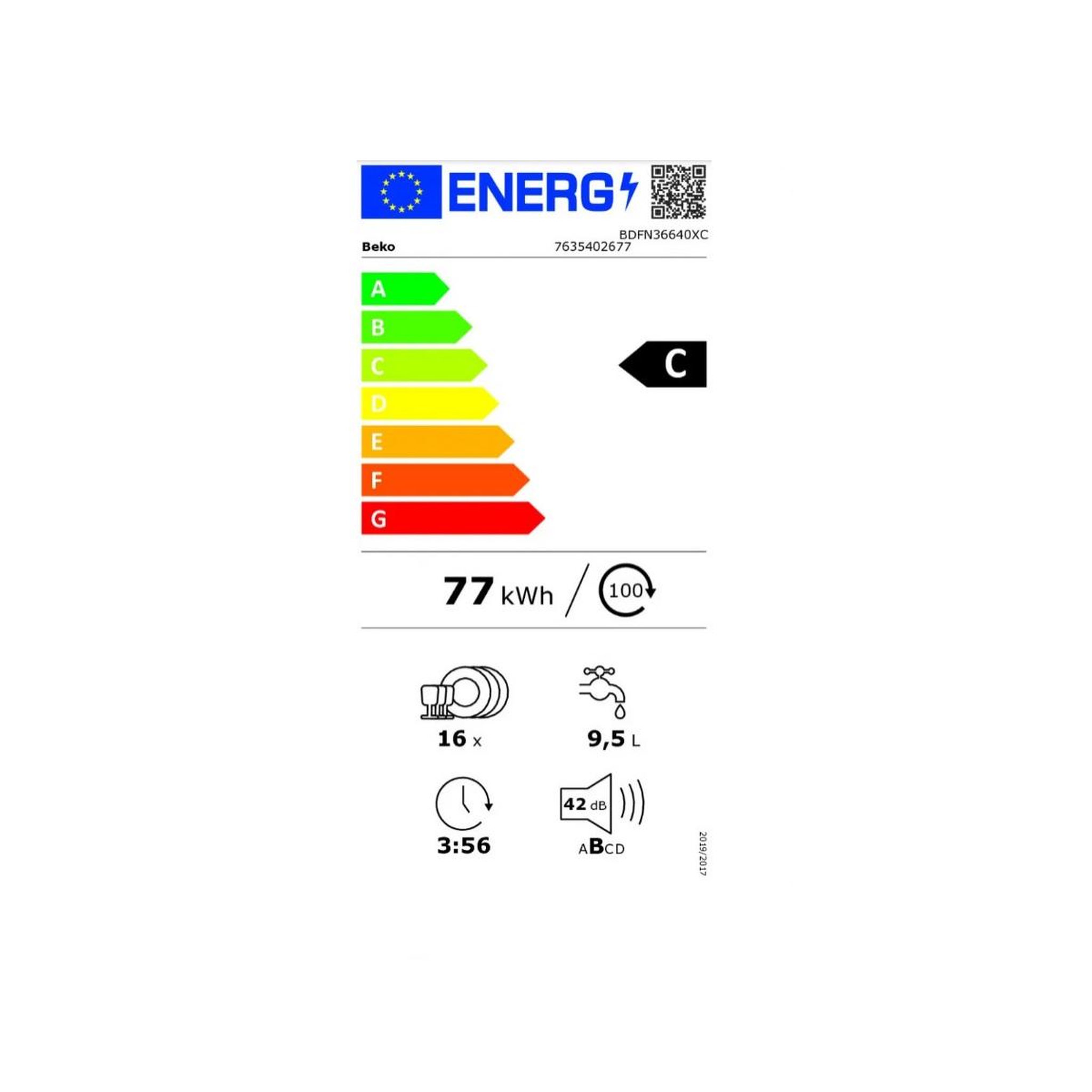 Voir la diapositive 2 : Beko Lave-vaisselle 60cm 16 couverts 42db. - BDFN36640XC
