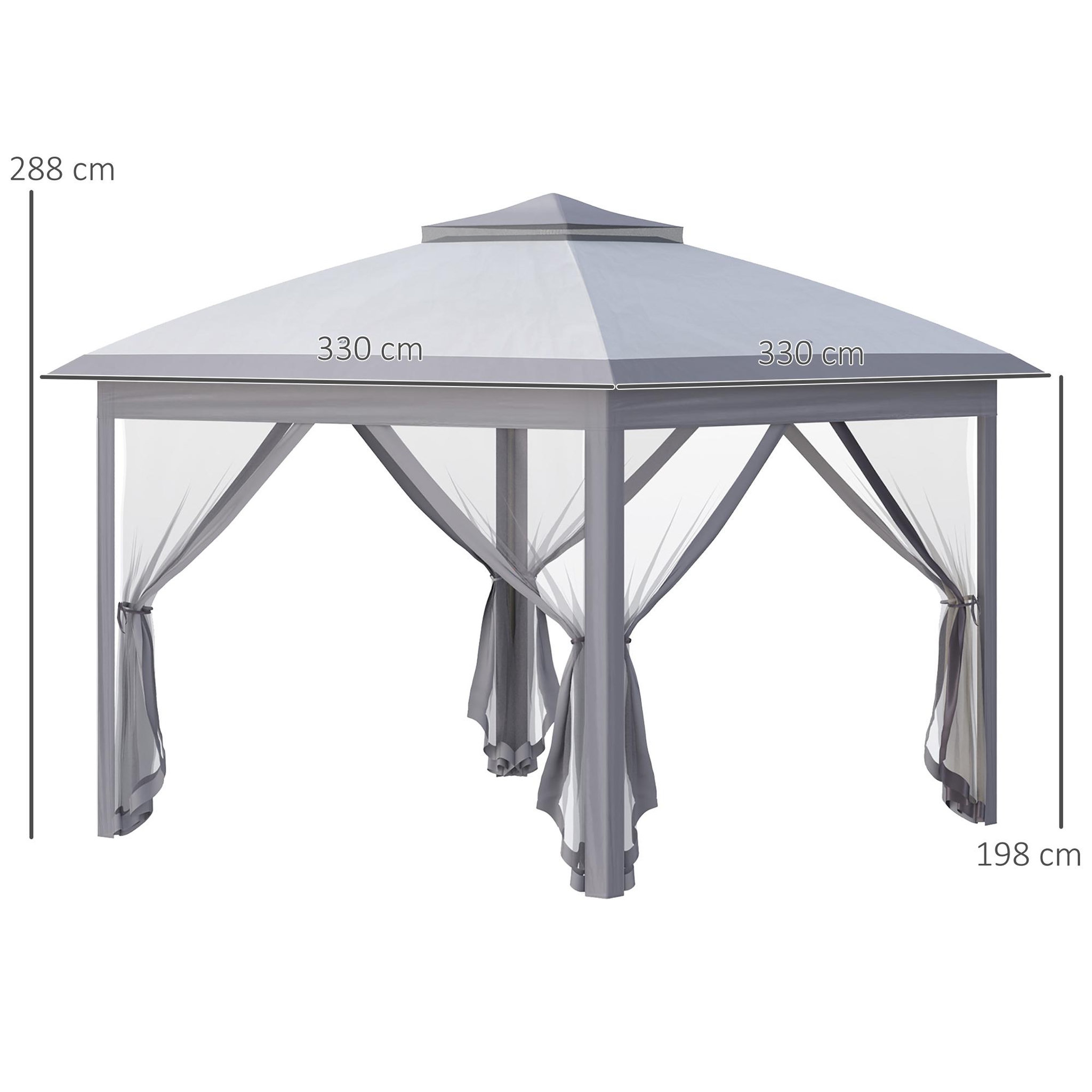 Voir la diapositive 3 : OUTSUNNY Tonnelle barnum automatique pop-up dim. 3,3L x 3,3l x 2,88H m moustiquaires sac transport métal oxford gris