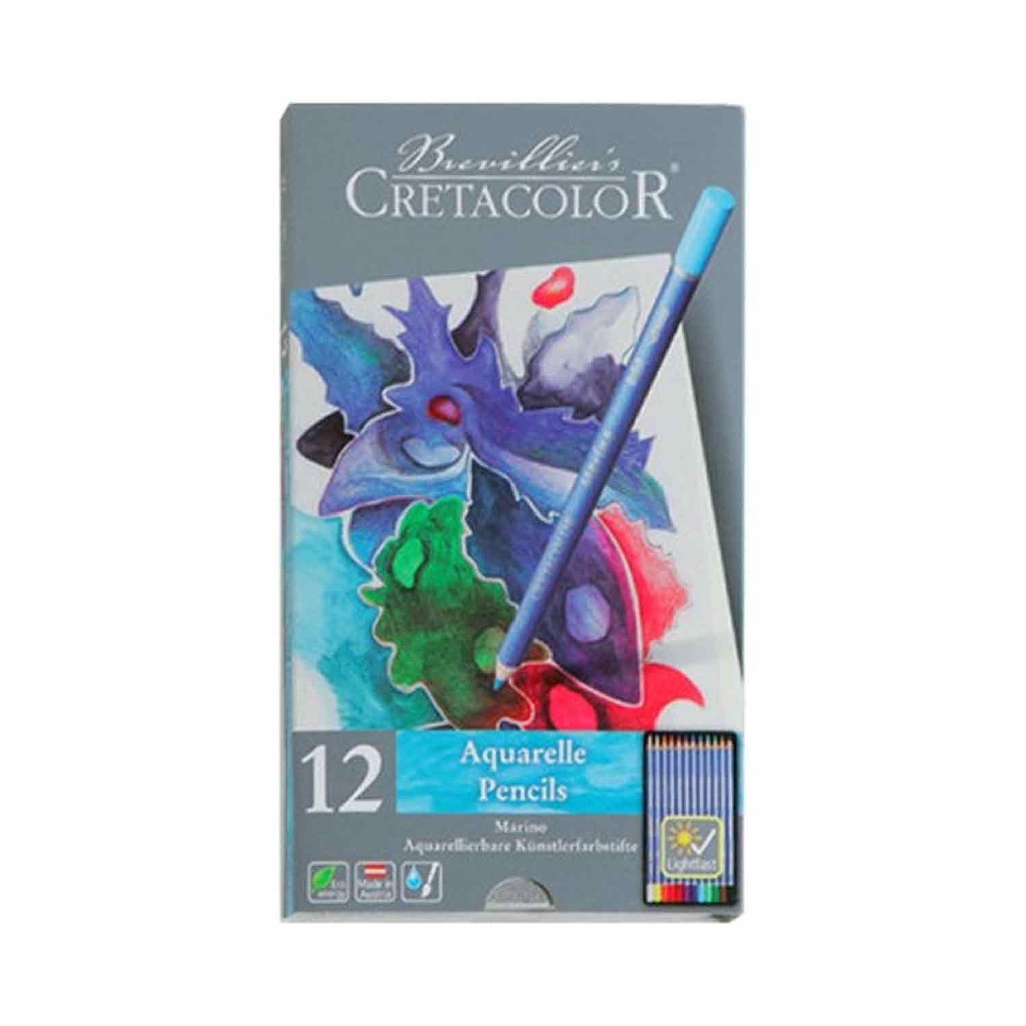 Voir la diapositive 2 : BREVILLIER'S CRETACOLOR Set 12 crayons de couleur aquarellables - boîte métal - marino