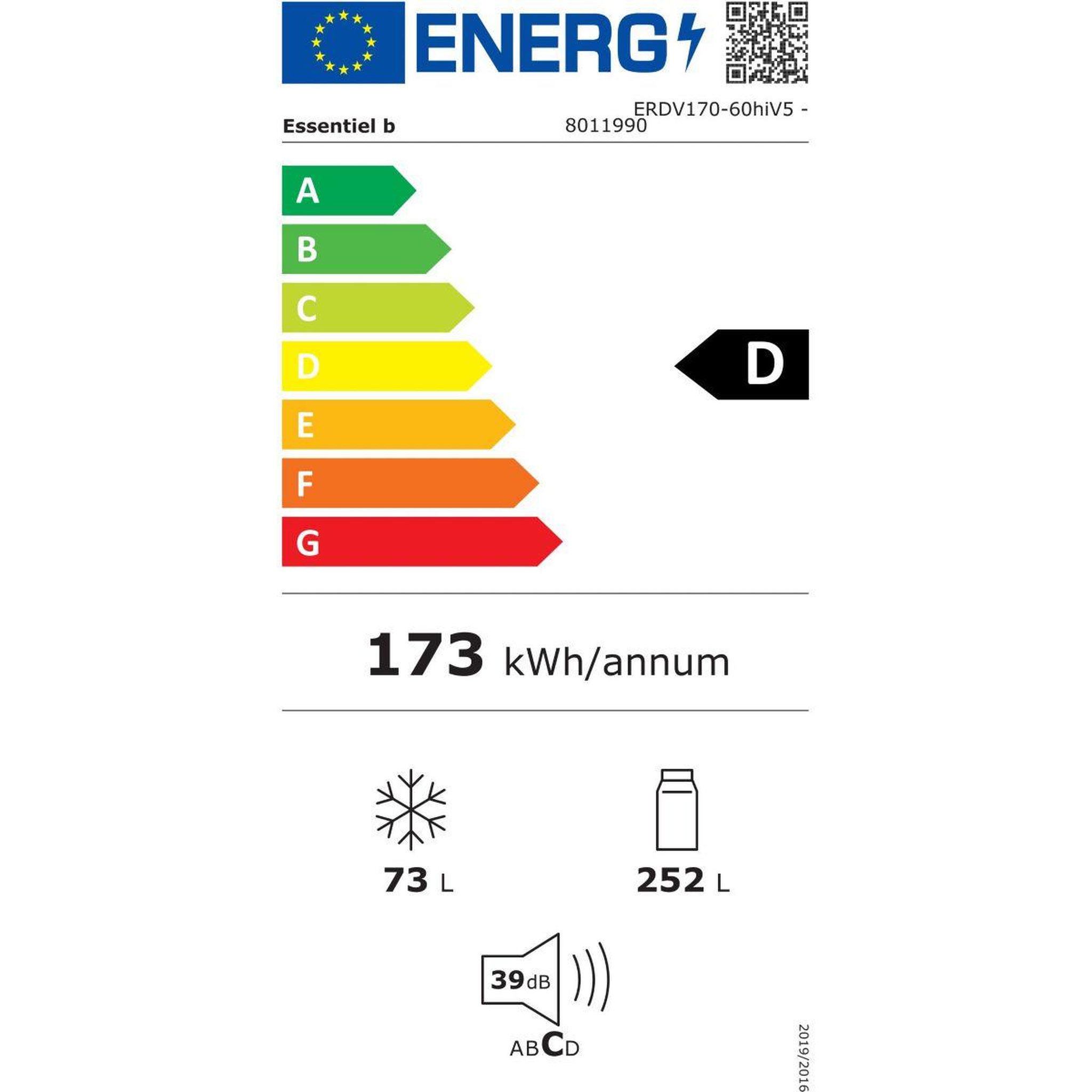 Voir la diapositive 6 : ESSENTIEL B Réfrigérateur 2 portes erdv170-60hiv5