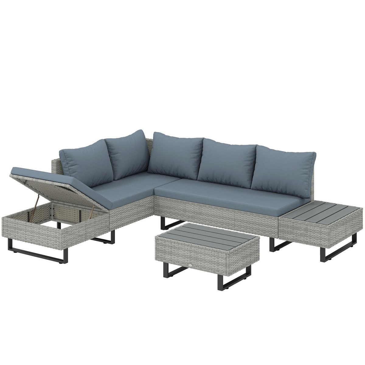 OUTSUNNY Salon de jardin d'angle 5 places méridienne relevable bout canapé table