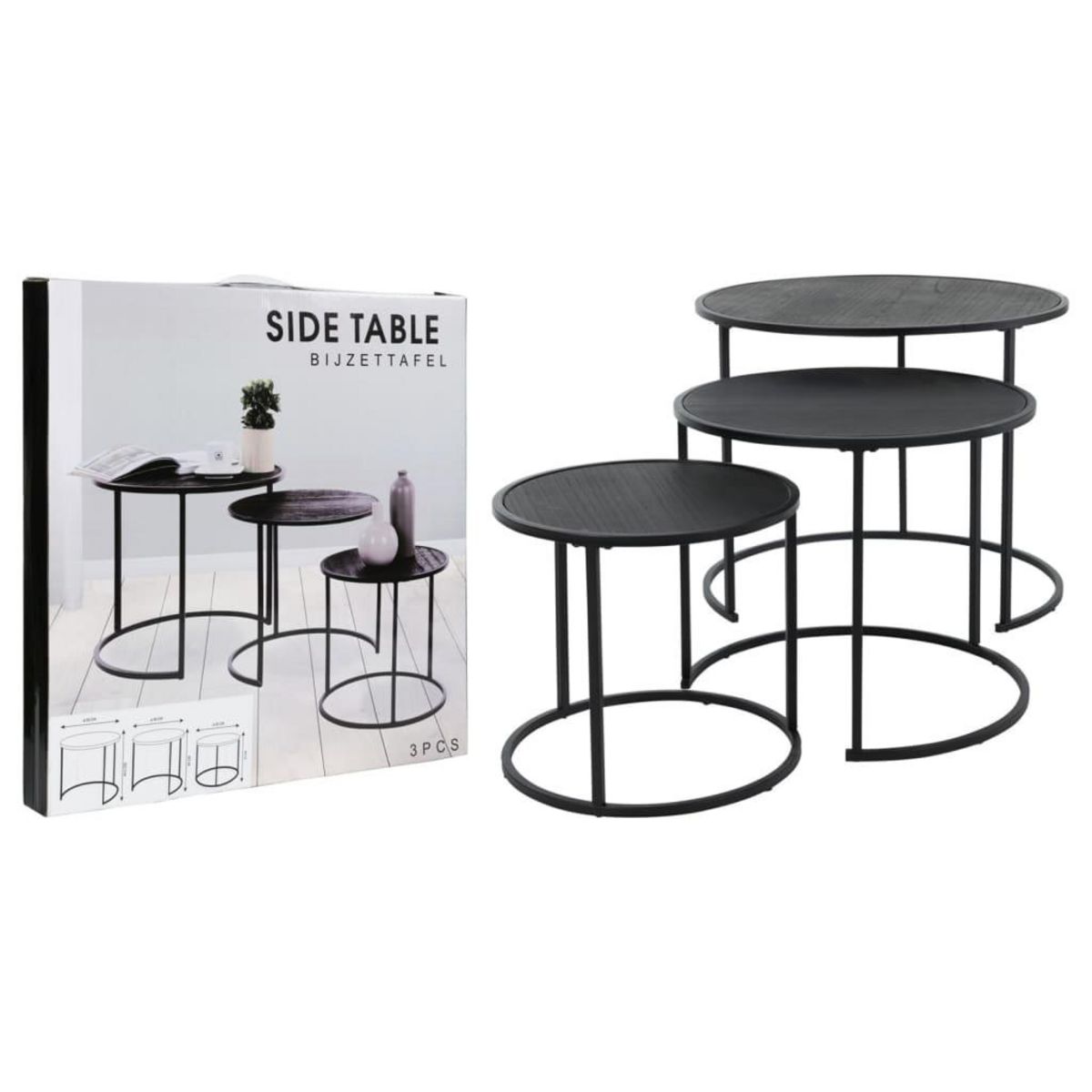 H&S Collection H&S Collection Ensemble de tables d'appoint 3 pcs noir