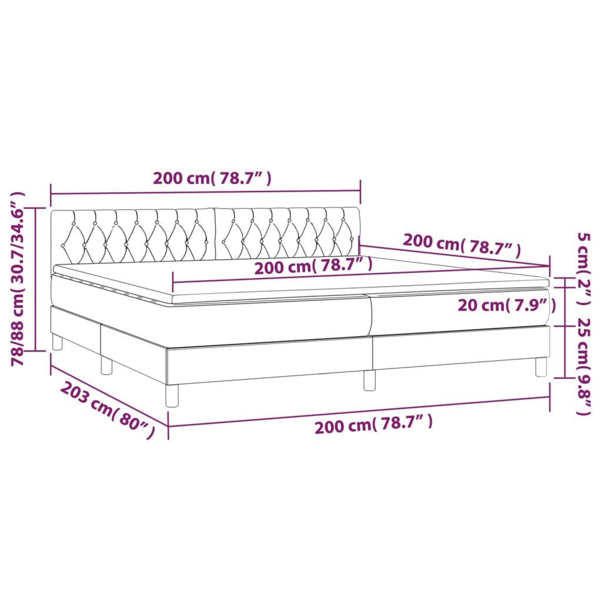 Voir la diapositive 6 : VIDAXL Sommier a lattes de lit avec matelas Gris fonce 200x200cm Tissu