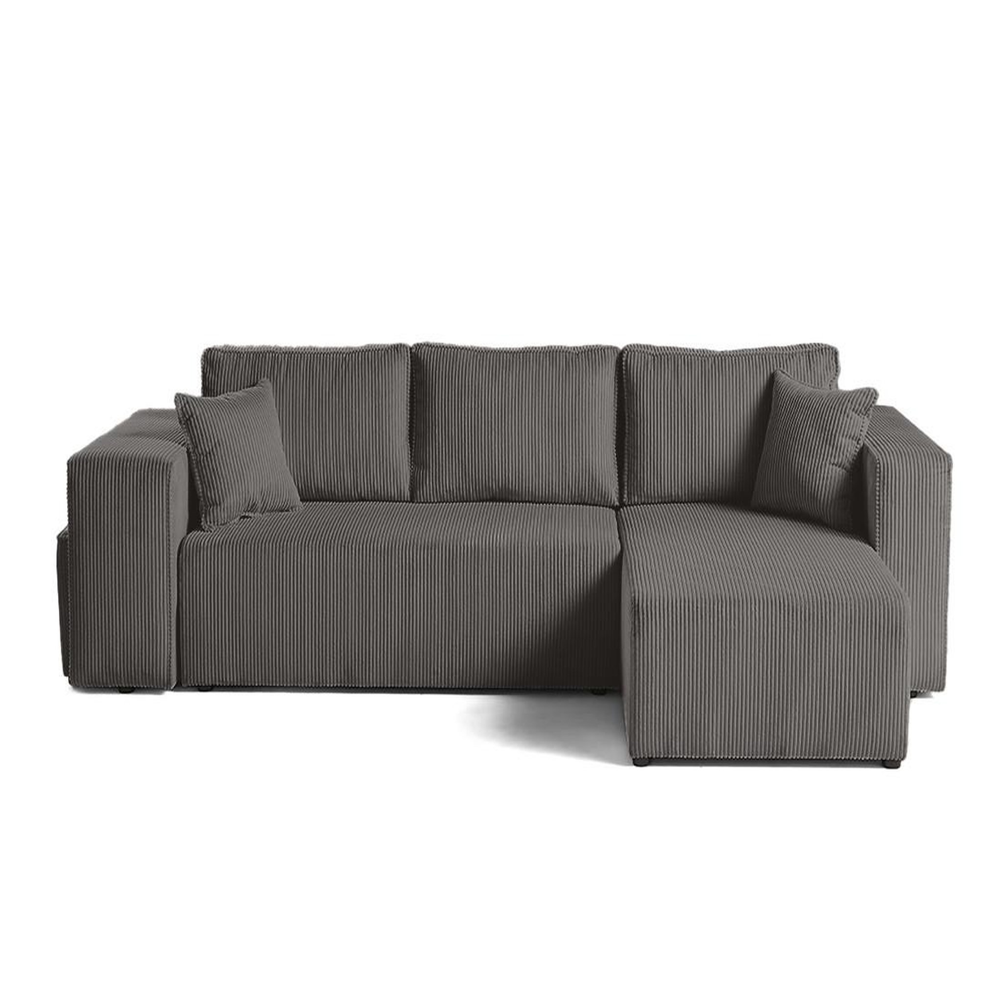 Voir la diapositive 1 : BEST MOBILIER Topaze - canapé d'angle réversible 4 places - convertible avec coffre, tablette et poufs - en velours côtelé