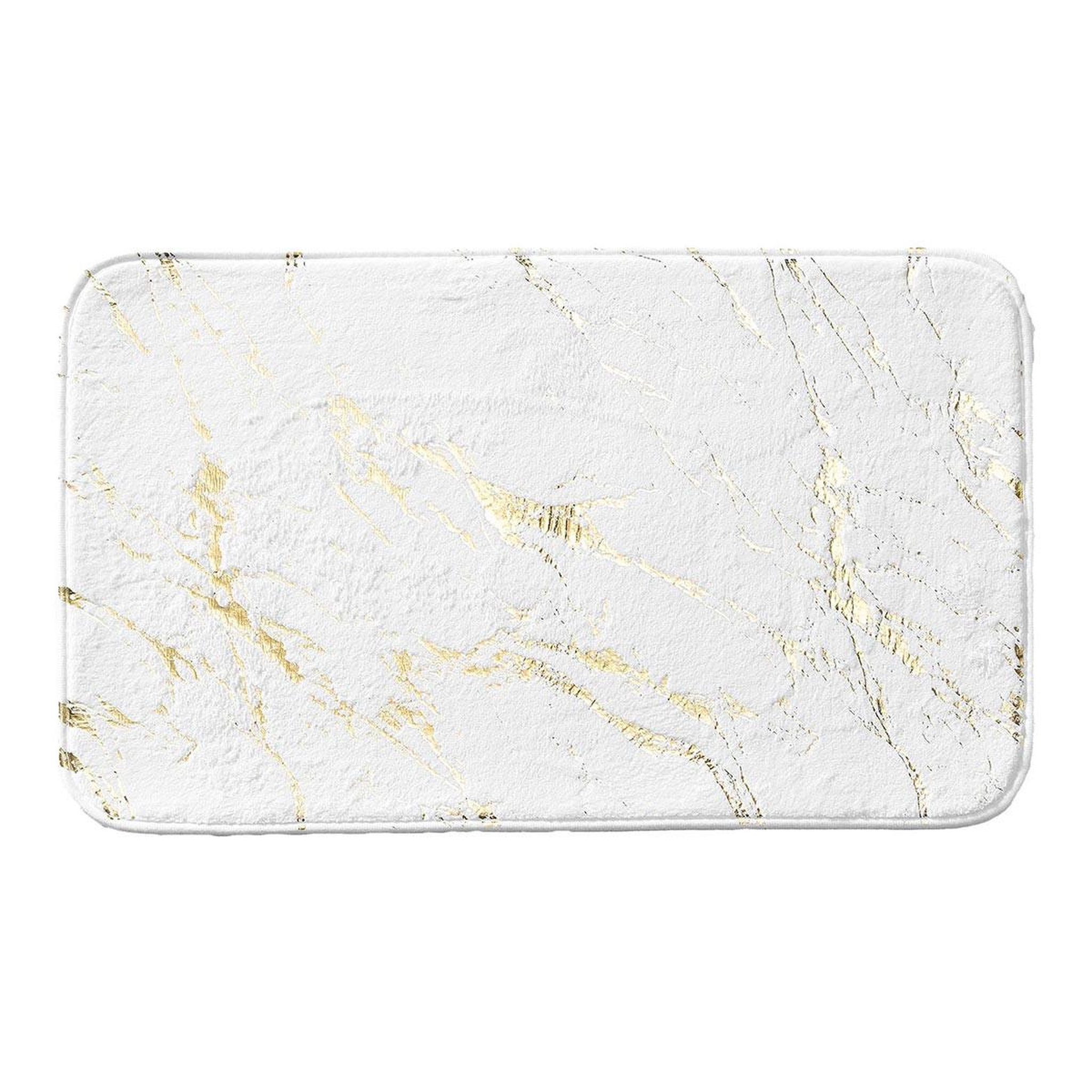 Douceur d'Intérieur Tapis de bain imprimé  aquamarbre  45x75cm blanc & or