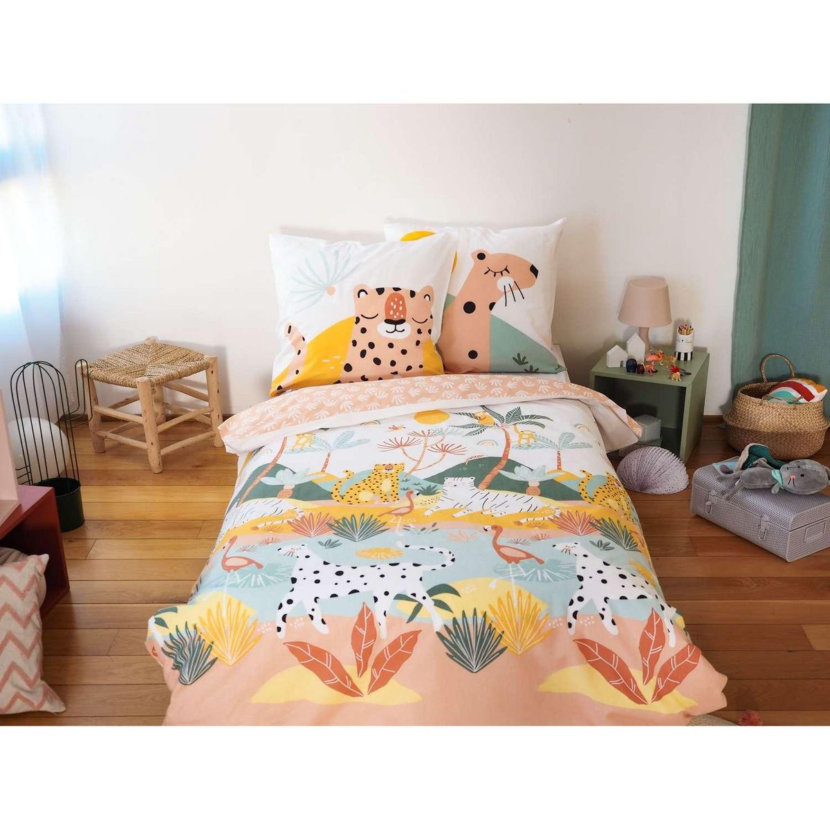 COTE DECO Parure de lit enfant Léopard - 100% coton adouci 57 fils - 140 x 200 cm