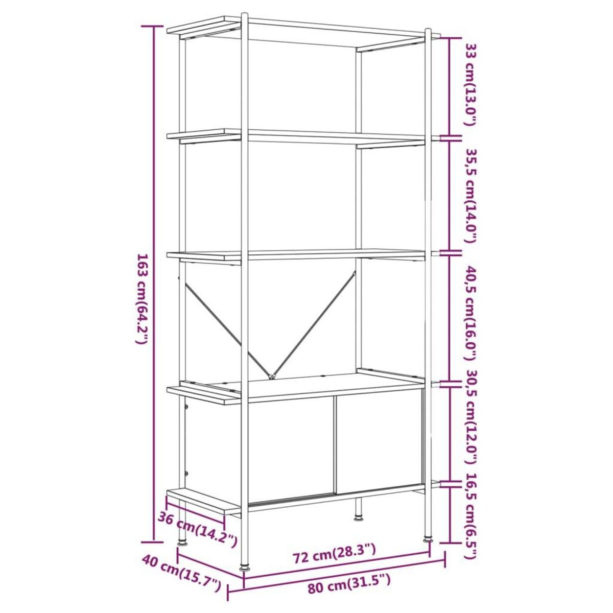 VIDAXL Etagere a 5 niveaux armoire 80x40x163cm Acier bois d'ingenierie
