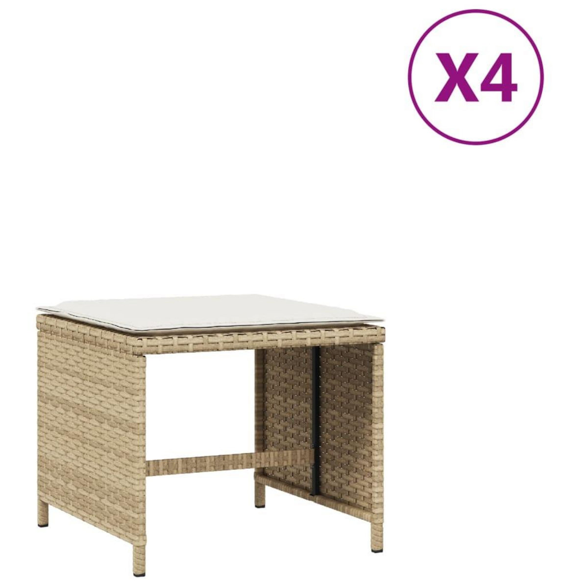 VIDAXL Tabourets de jardin et coussins lot de 4 beige 41x41x36cm rotin
