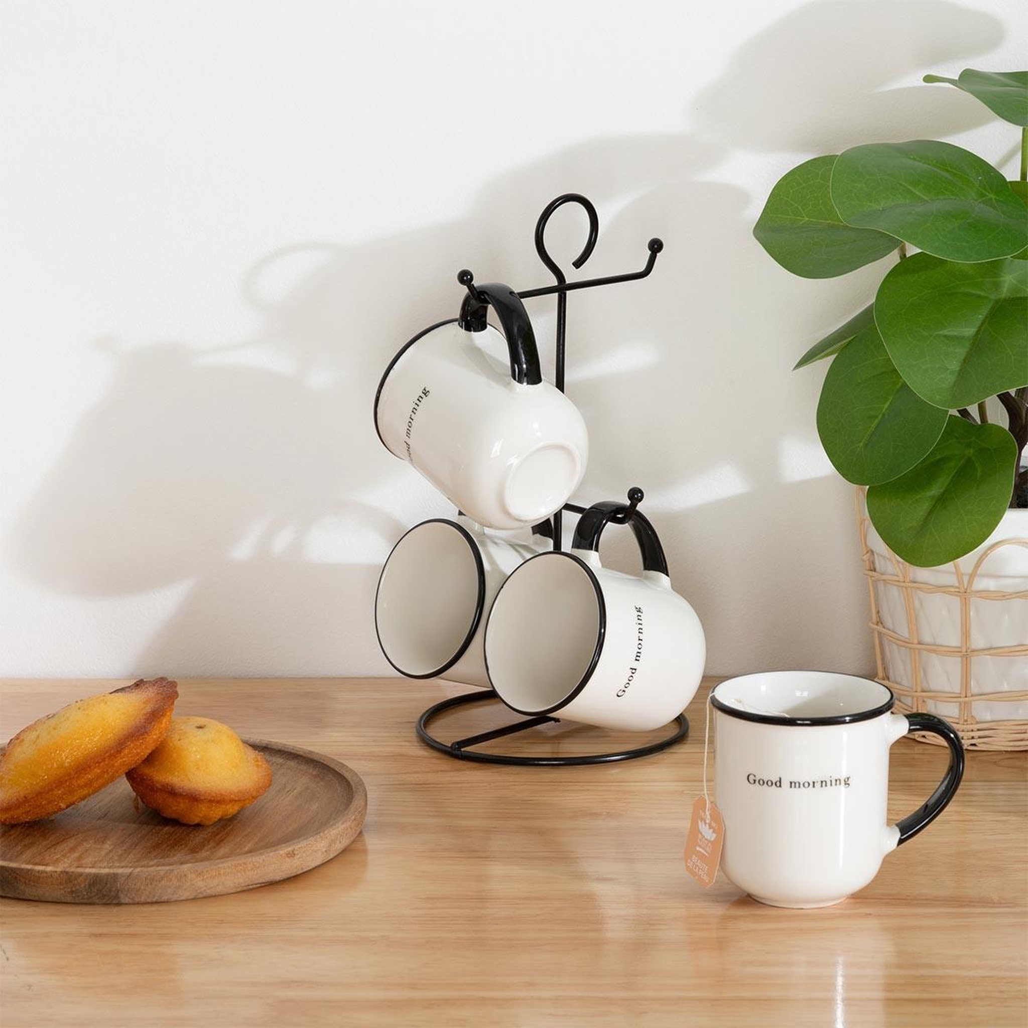 Voir la diapositive 5 : SECRET DE GOURMET Lot de 4 mugs sur rack  alix  20cl blanc & noir