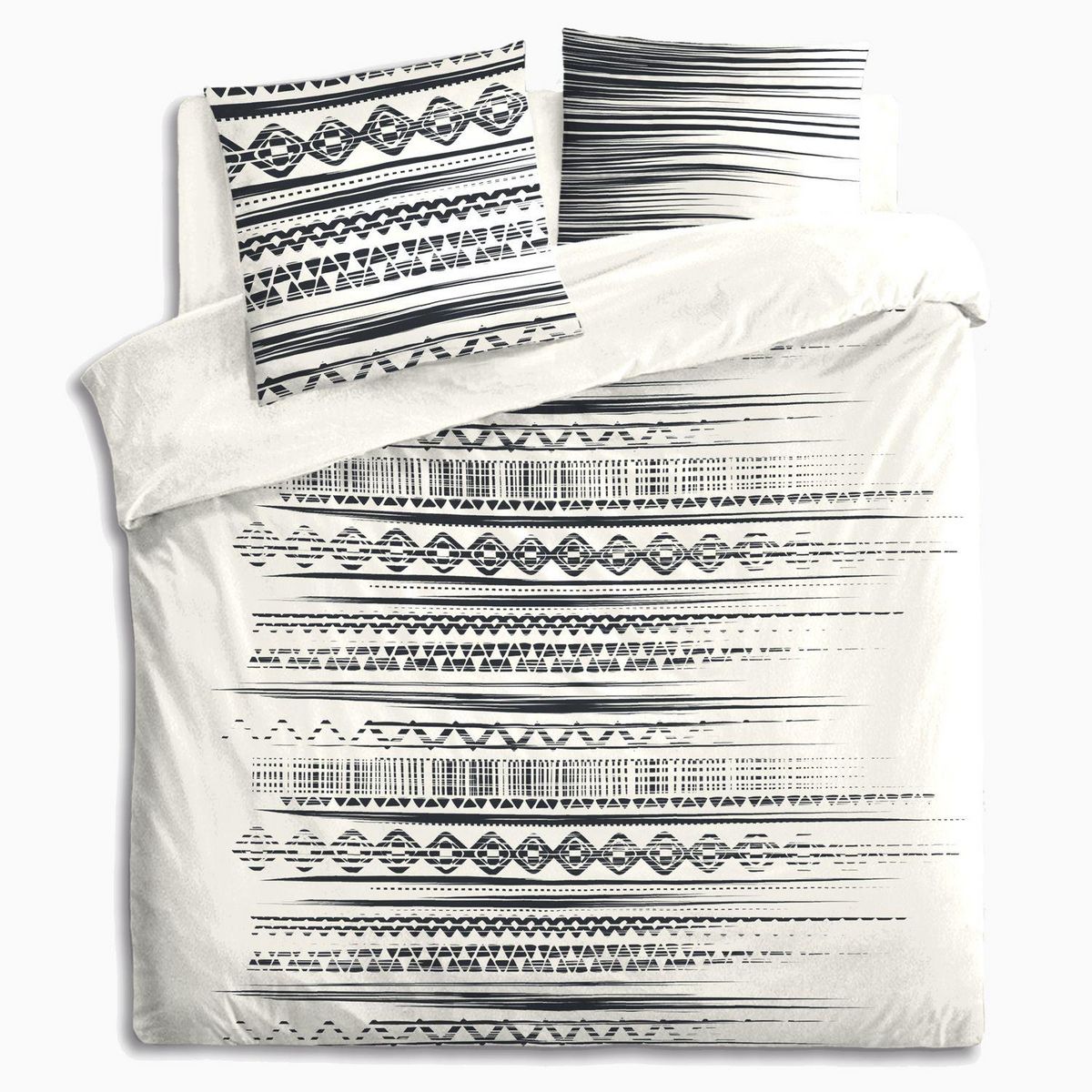 ATMOSPHERA Parure de lit 2 places en coton imprimé Ethnik - 240x220 cm - Noir et Blanc