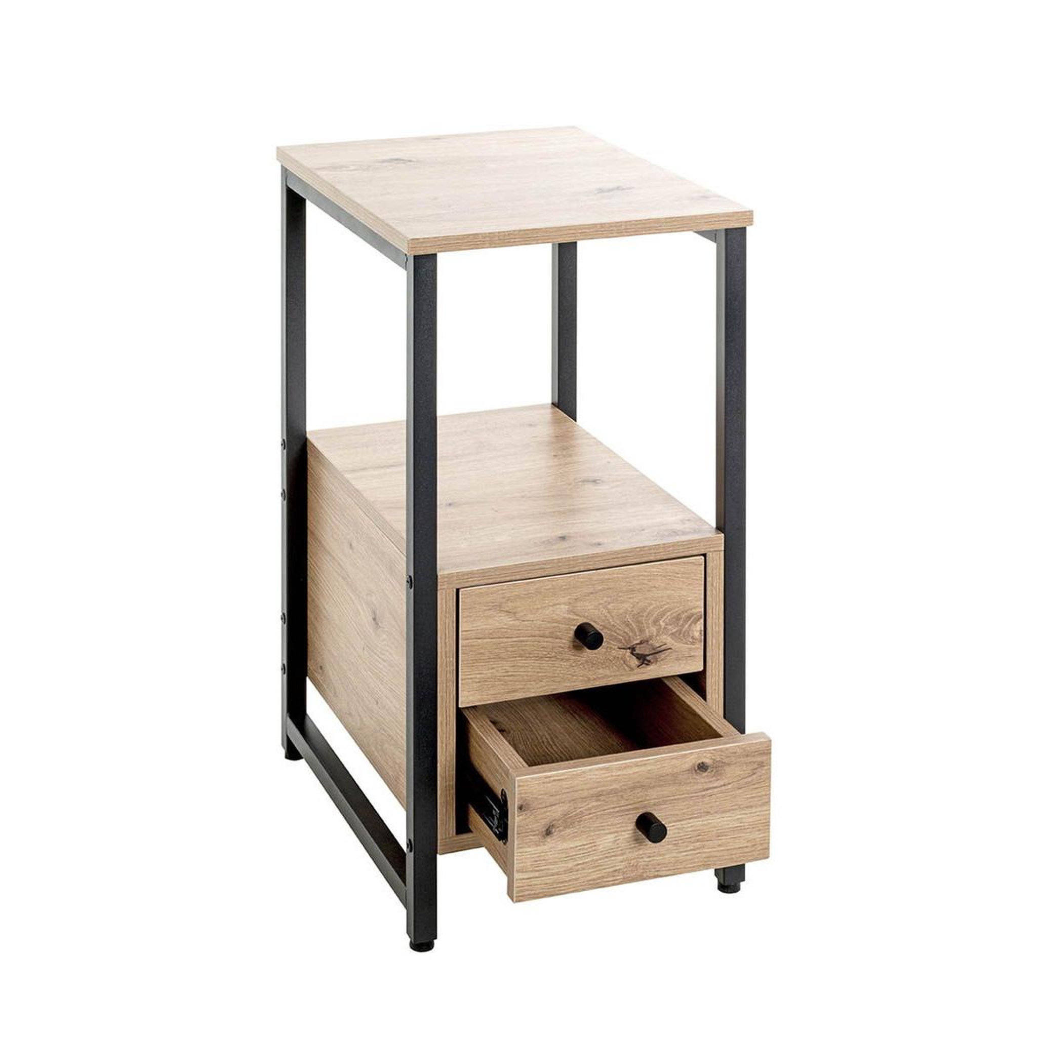 Voir la diapositive 4 : Paris Prix Table d'appoint 2 tiroirs  miranda  63cm chêne & noir
