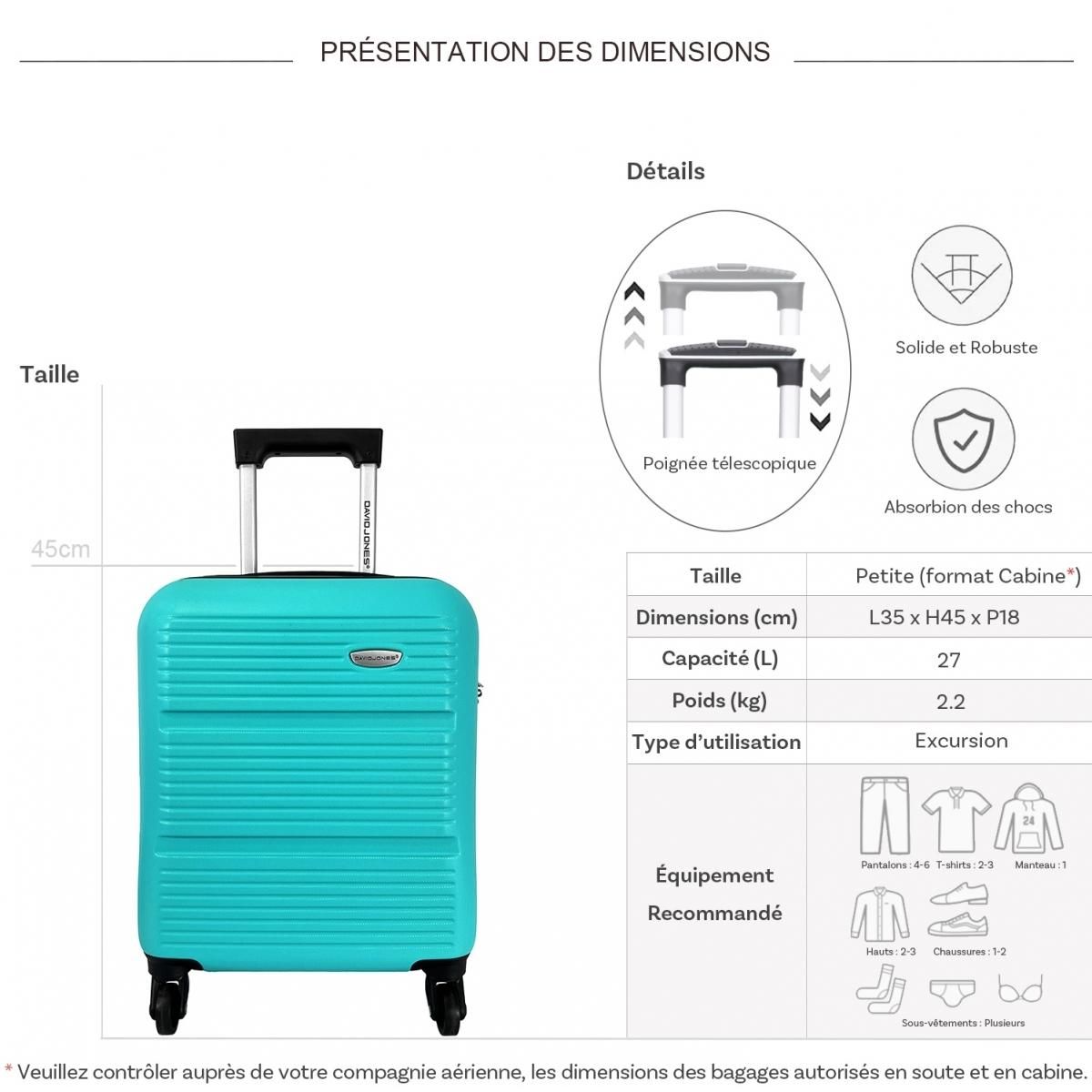 David Jones Valise cabine XS underseat rigide 45cm