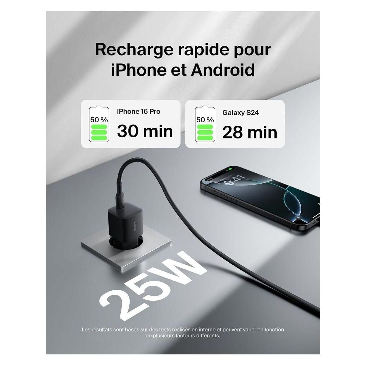 Belkin Chargeur 25W avec cable USB-C Noir