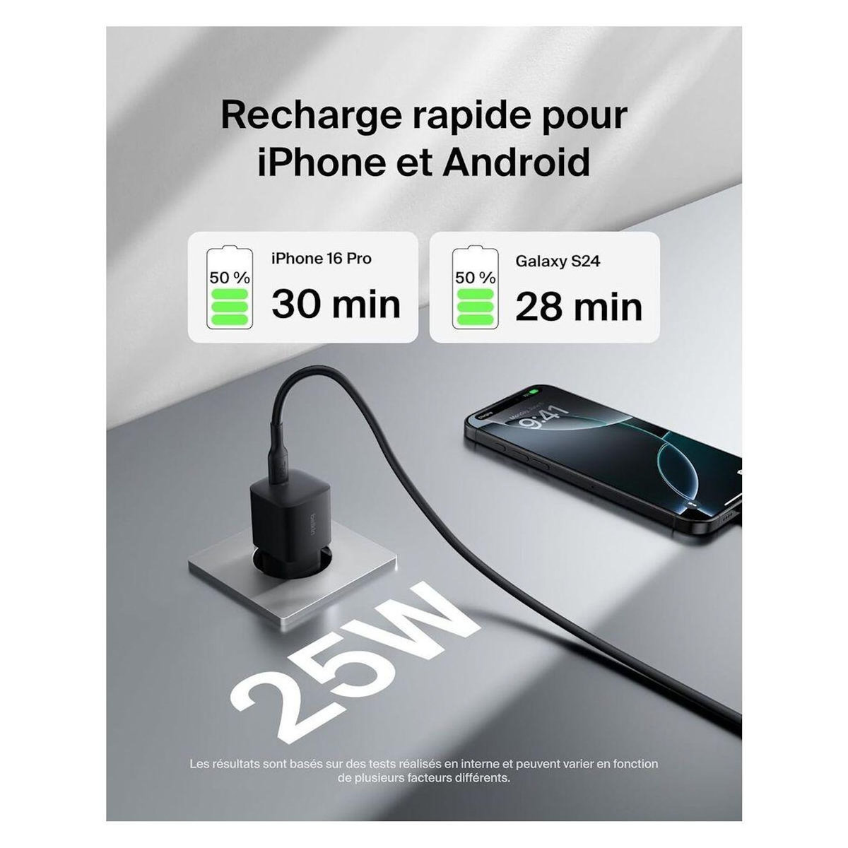 Belkin Chargeur 25W avec cable USB-C Noir