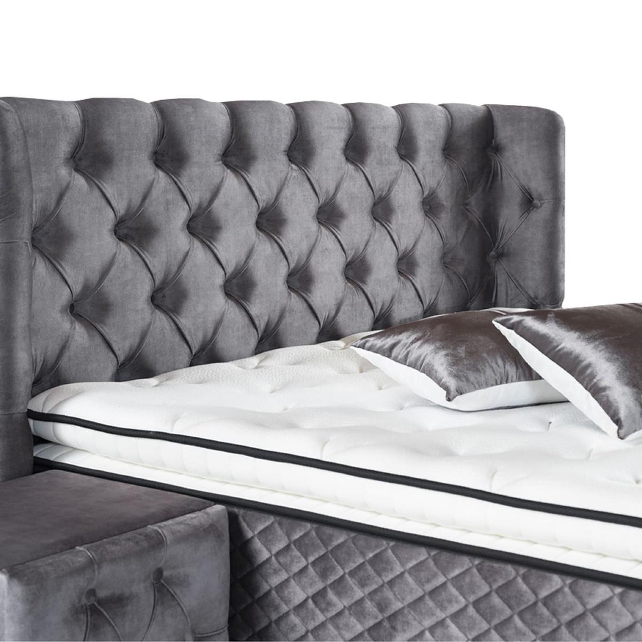 Voir la diapositive 6 : JLC KREATION Lit coffre complet capitonné 160cm + matelas + surmatelas luxy