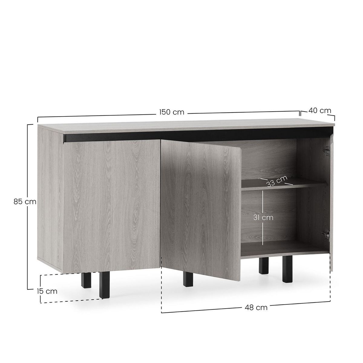 VS VENTA-STOCK Buffet Molina 3 portes couleur chêne