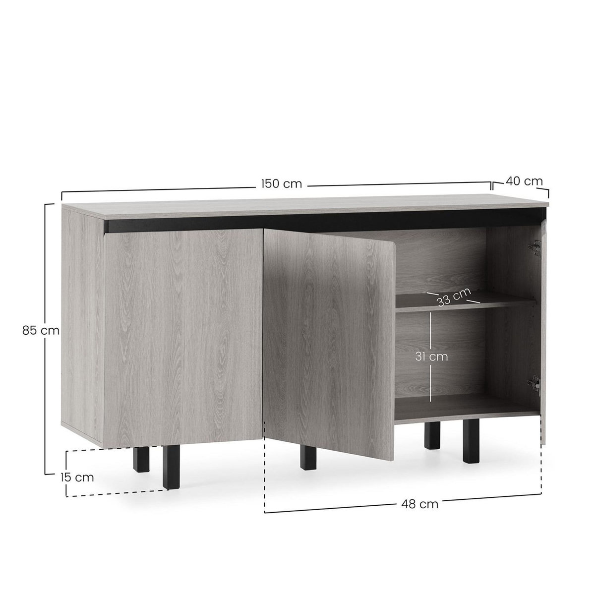 VS VENTA-STOCK Buffet Molina 3 portes couleur chêne