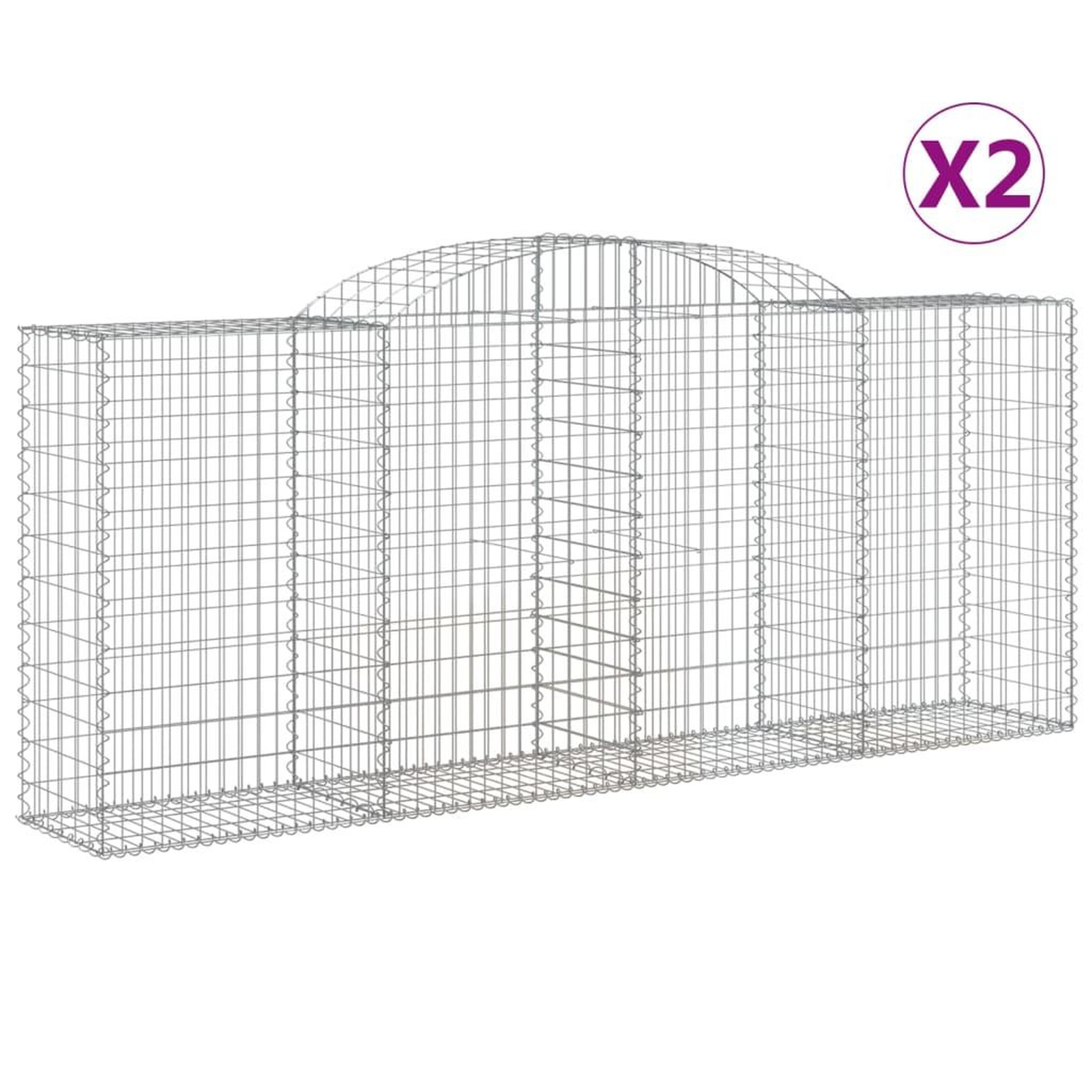 Voir la diapositive 2 : VIDAXL Paniers a gabions arques 2 pcs 300x50x120/140 cm fer galvanise